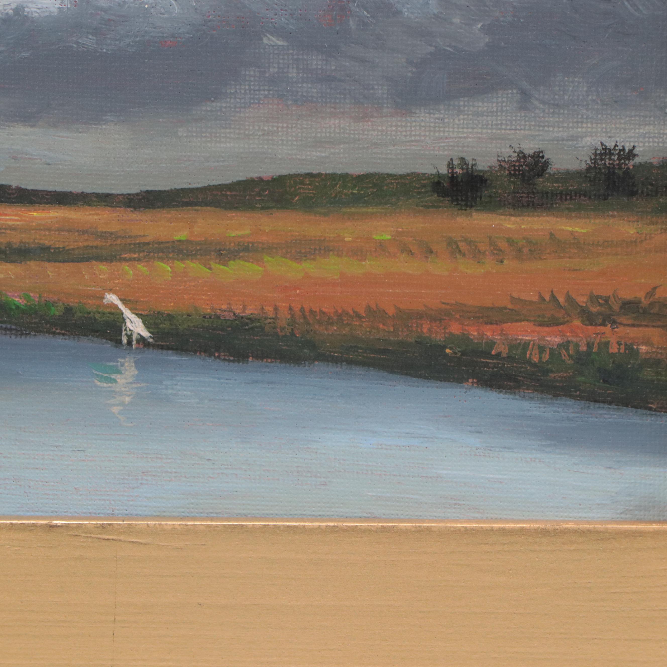 Riverbank Landscape Oil Painting, 21st Century