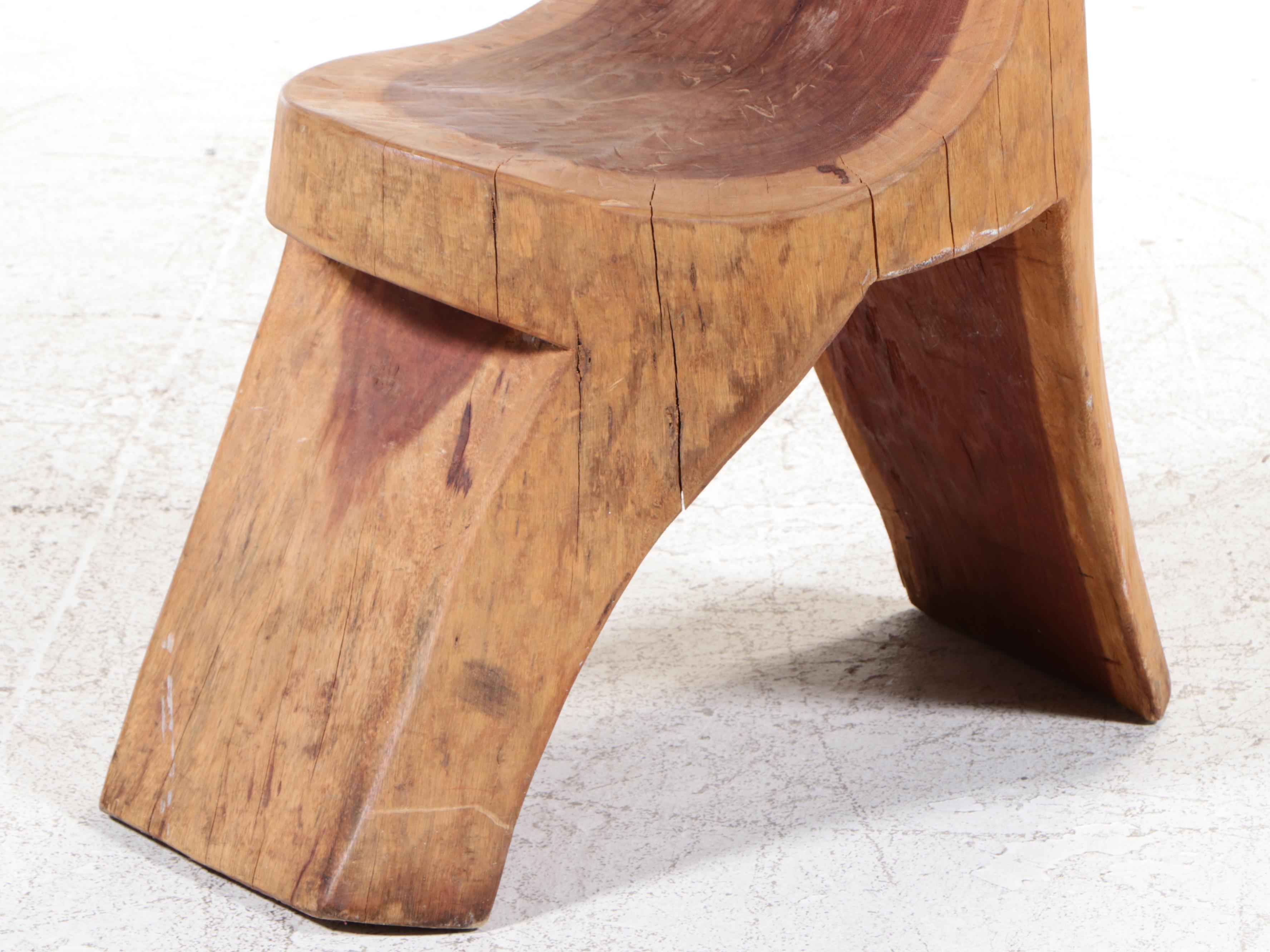 Rustic Carved Hardwood Stump Chair