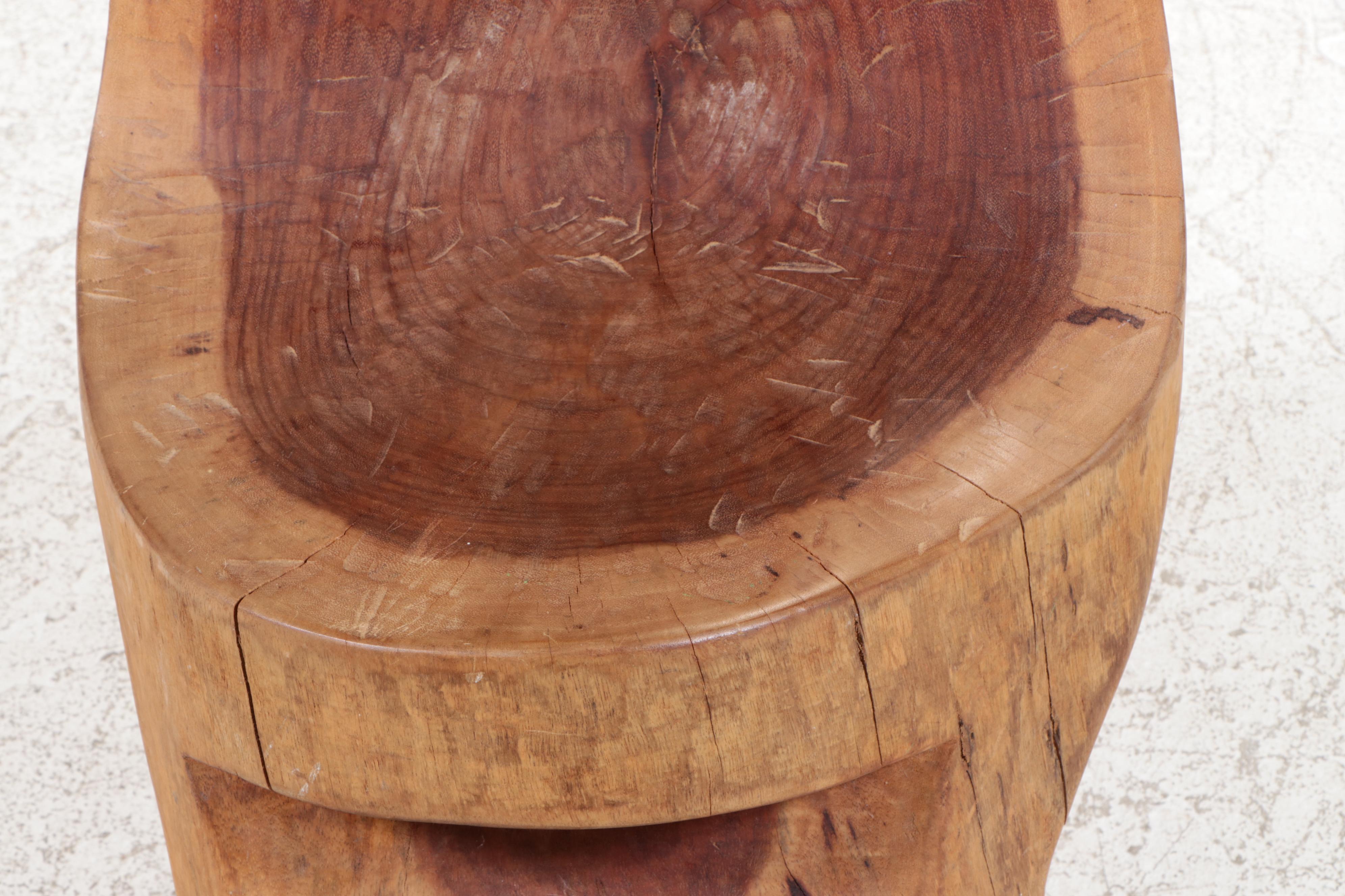 Rustic Carved Hardwood Stump Chair