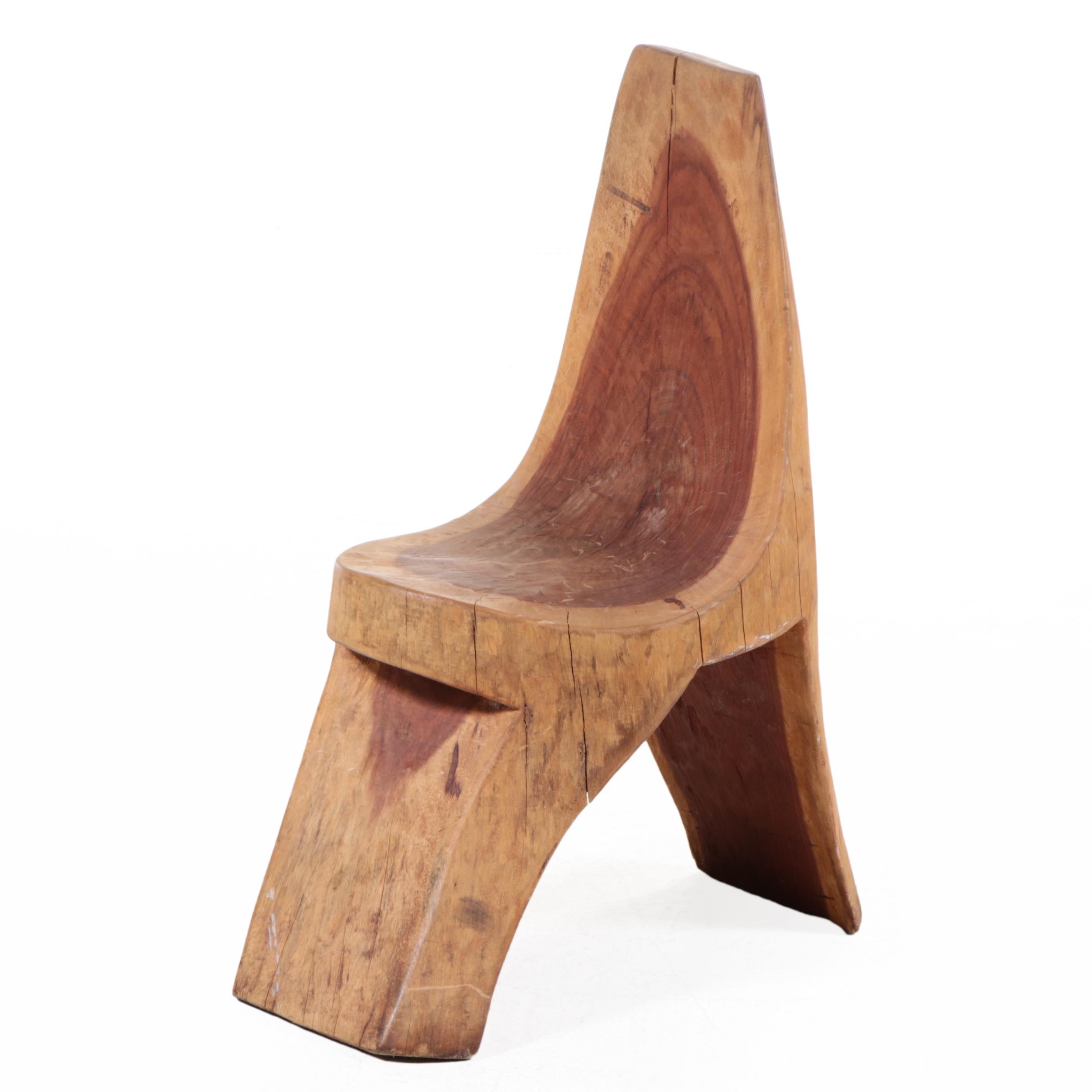 Rustic Carved Hardwood Stump Chair