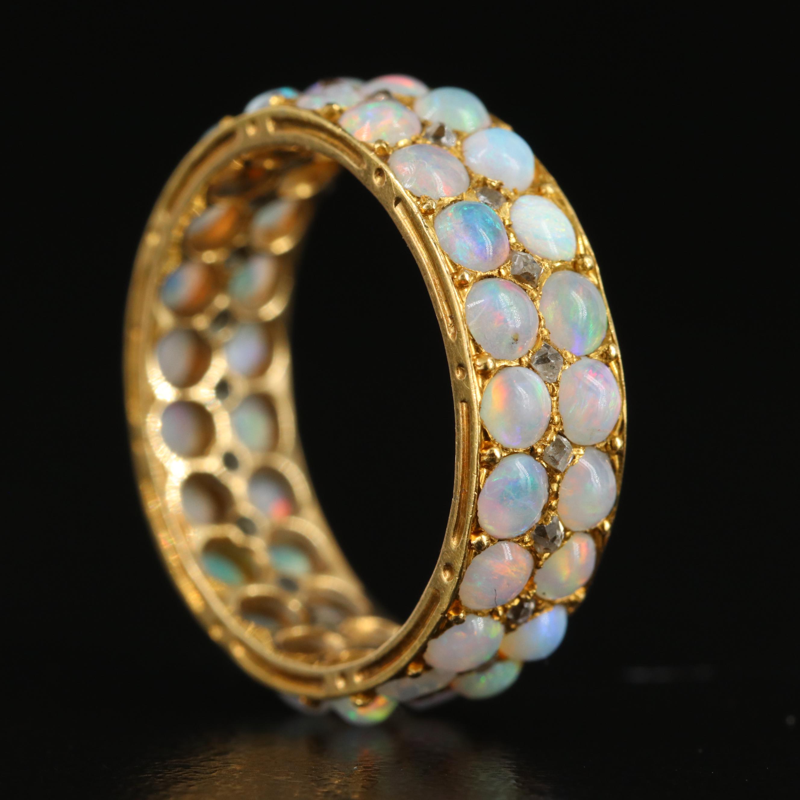 Antique 18K Two-Row Opal Eternity Band with 0.23 CTW Diamond Accents