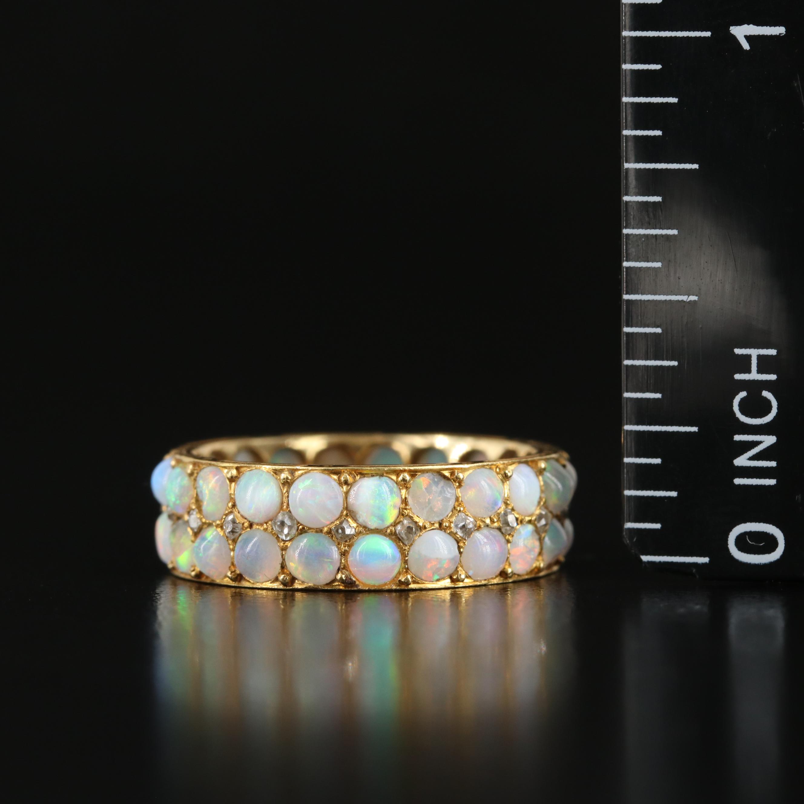 Antique 18K Two-Row Opal Eternity Band with 0.23 CTW Diamond Accents