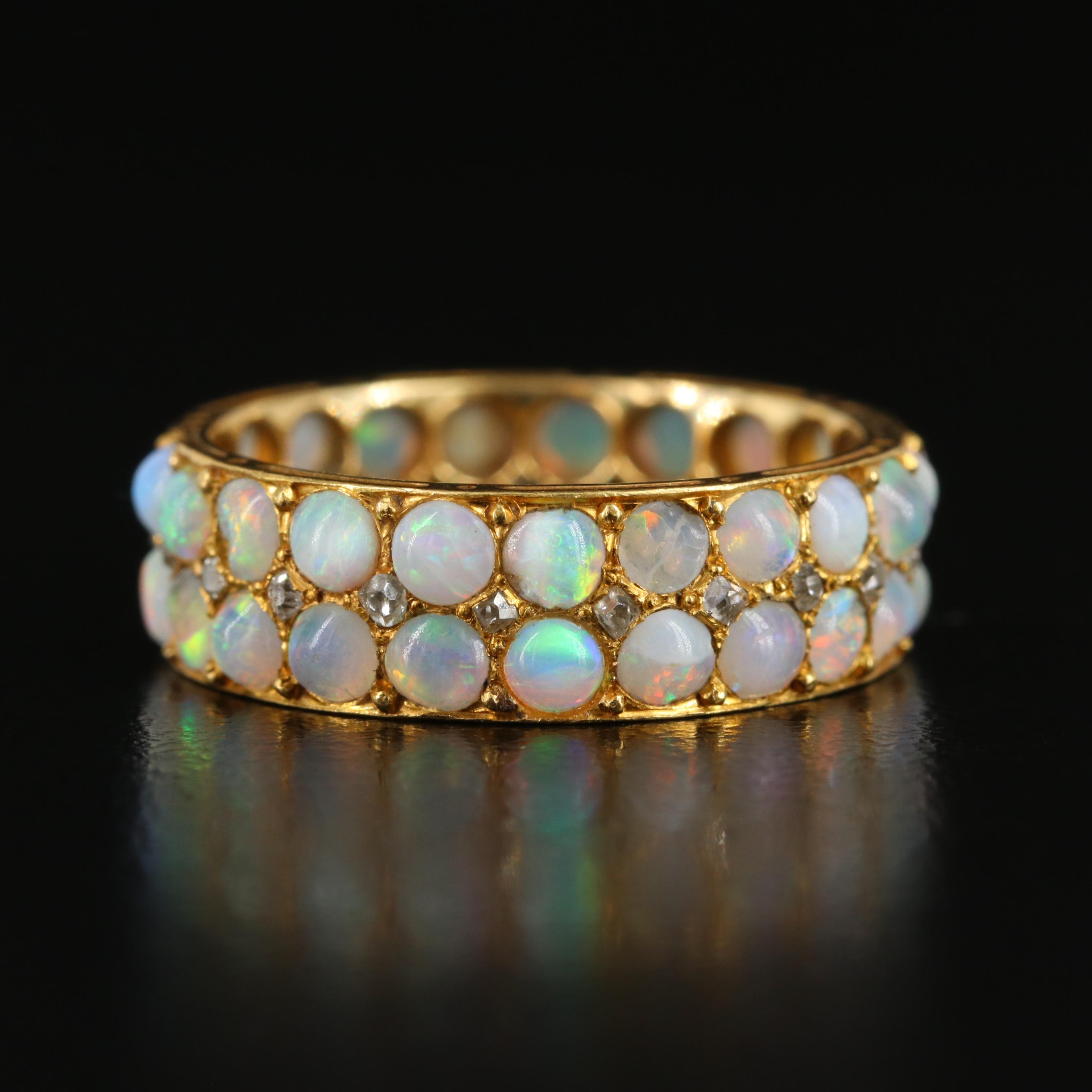 Antique 18K Two-Row Opal Eternity Band with 0.23 CTW Diamond Accents