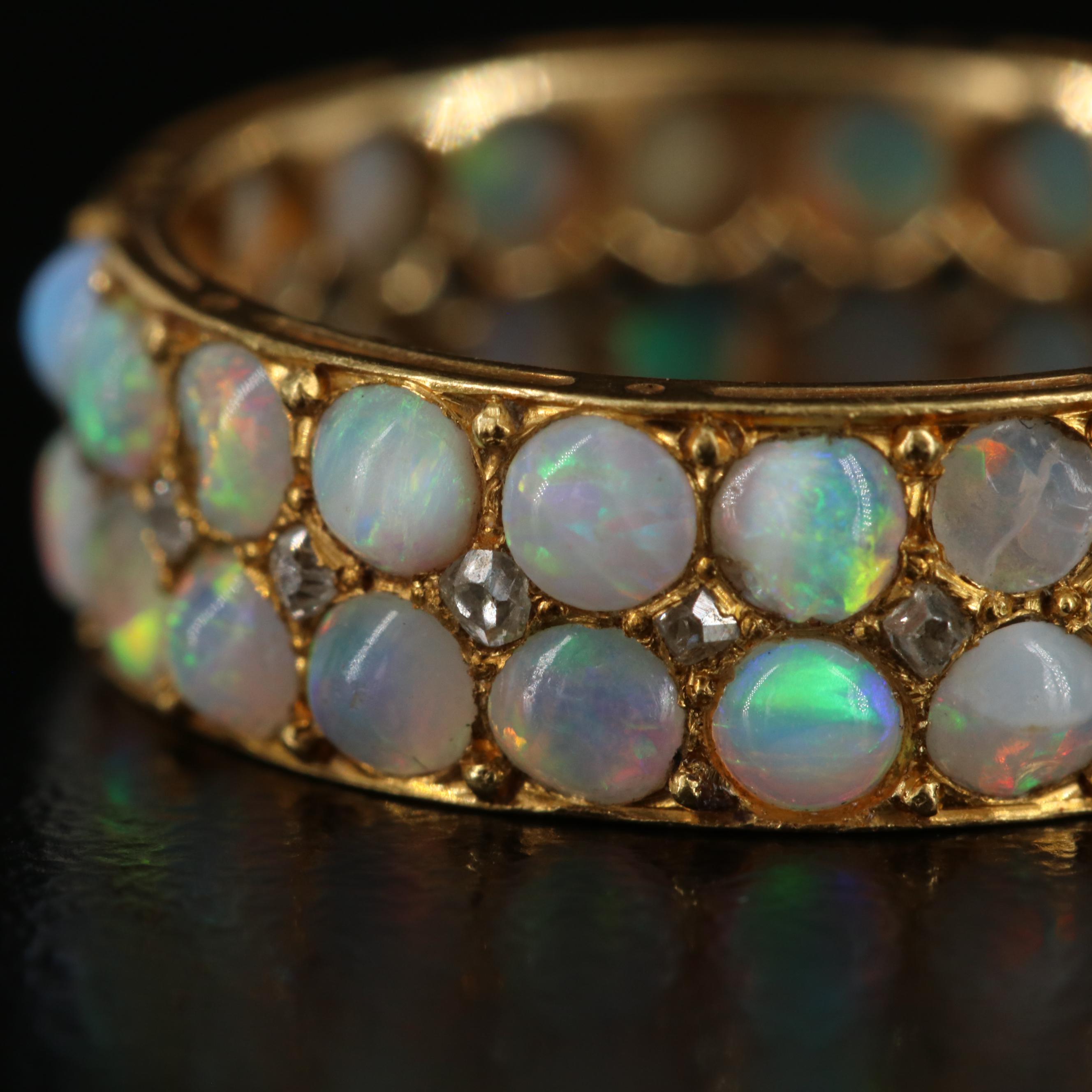 Antique 18K Two-Row Opal Eternity Band with 0.23 CTW Diamond Accents