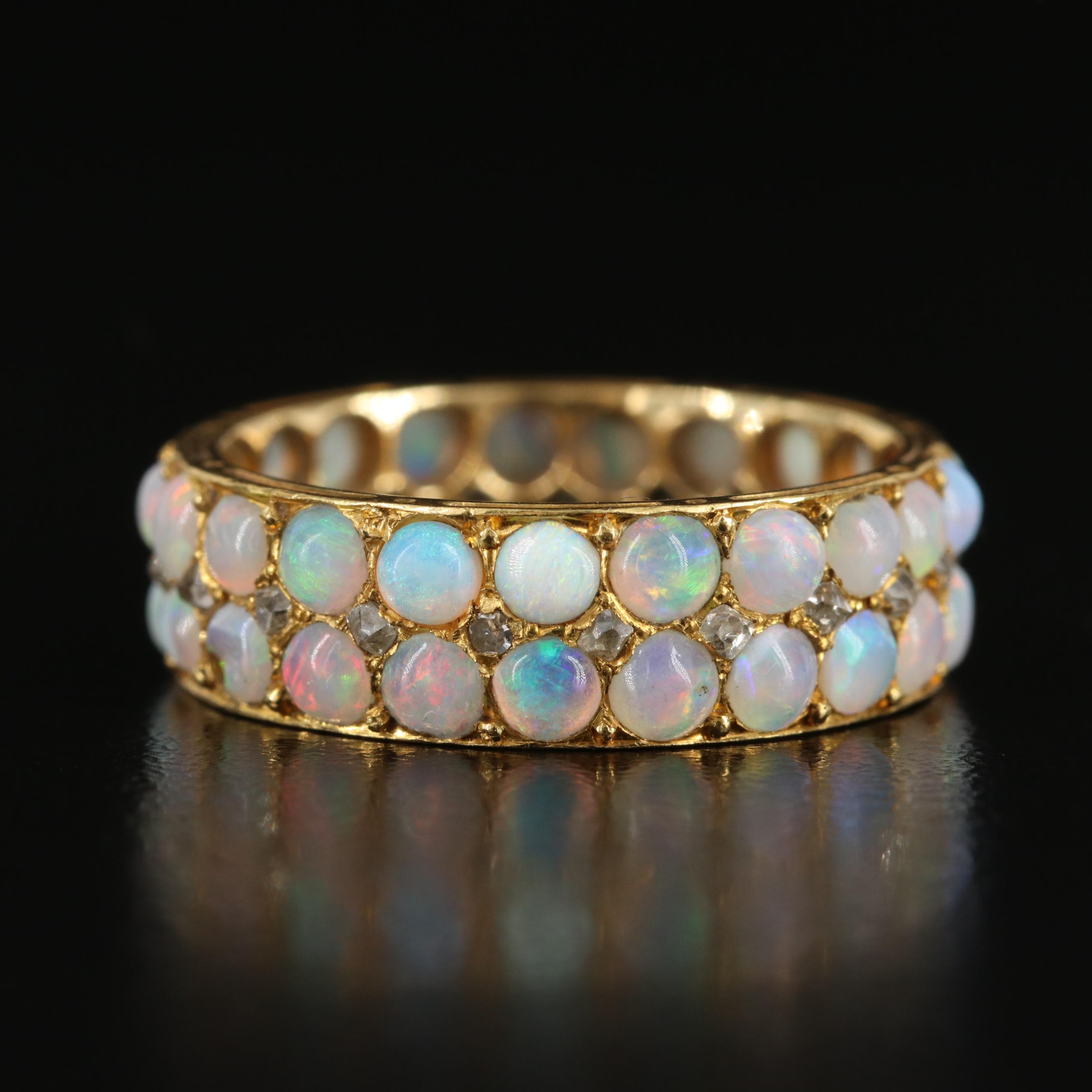 Antique 18K Two-Row Opal Eternity Band with 0.23 CTW Diamond Accents
