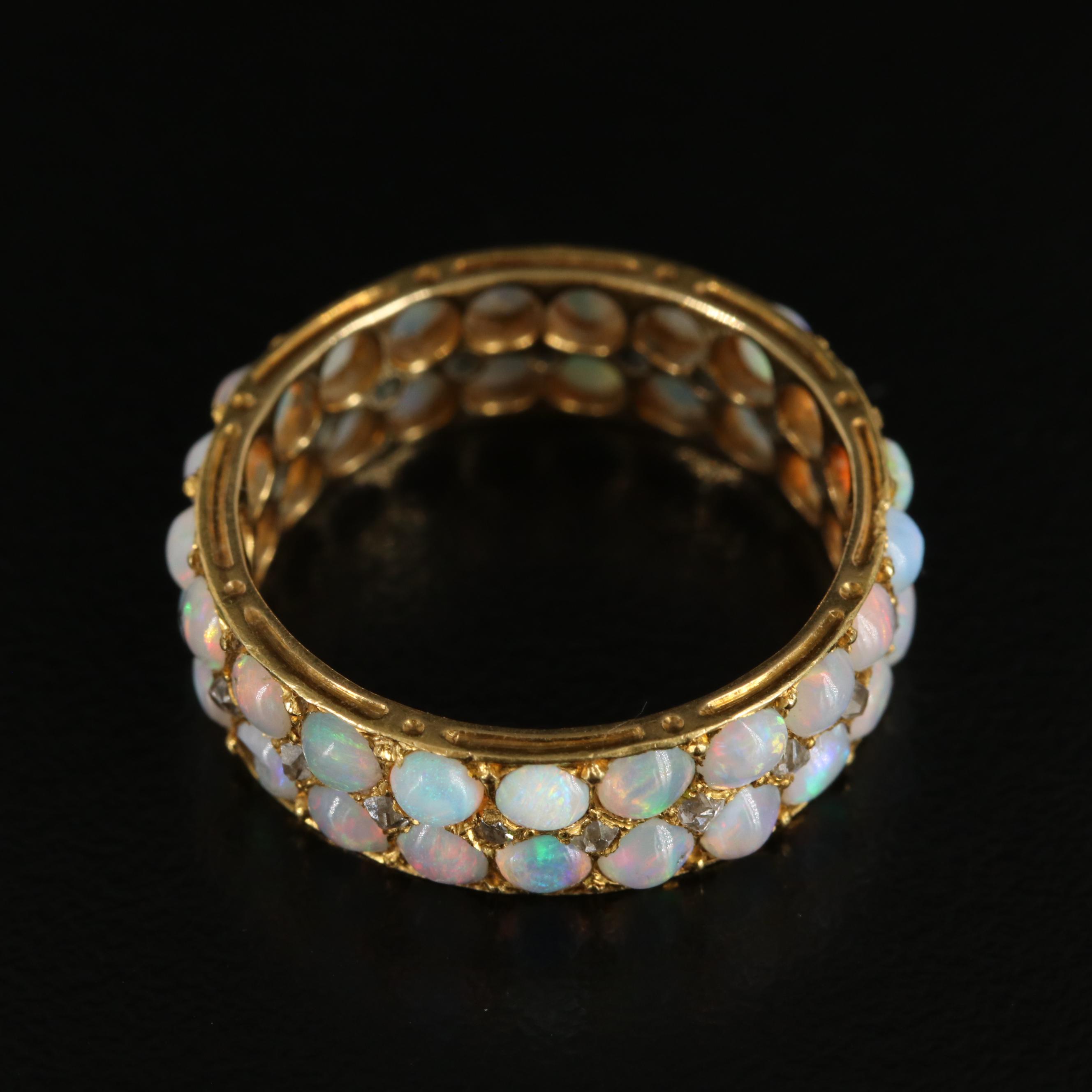 Antique 18K Two-Row Opal Eternity Band with 0.23 CTW Diamond Accents