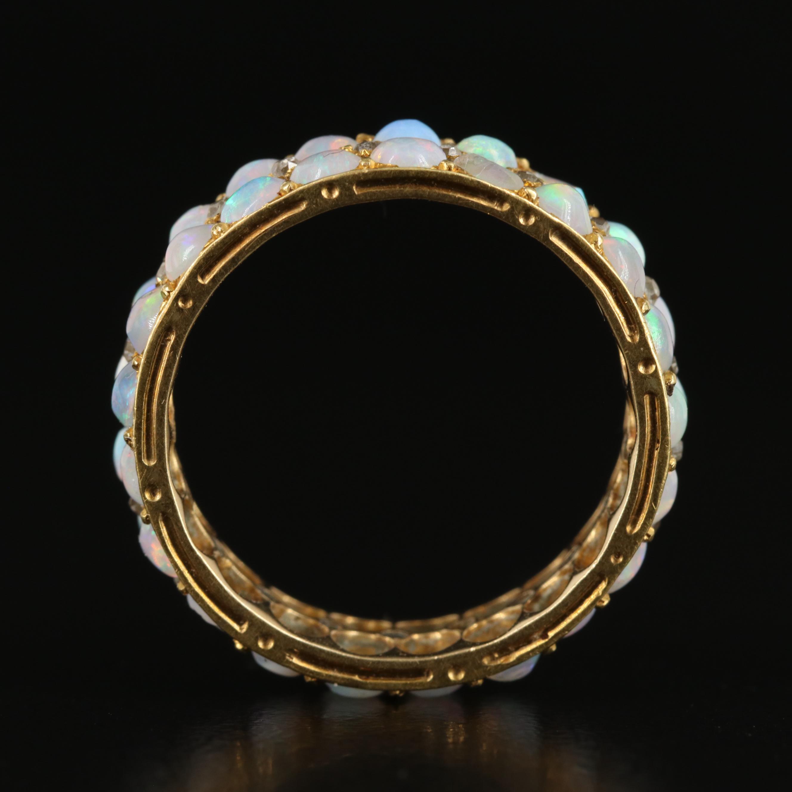 Antique 18K Two-Row Opal Eternity Band with 0.23 CTW Diamond Accents