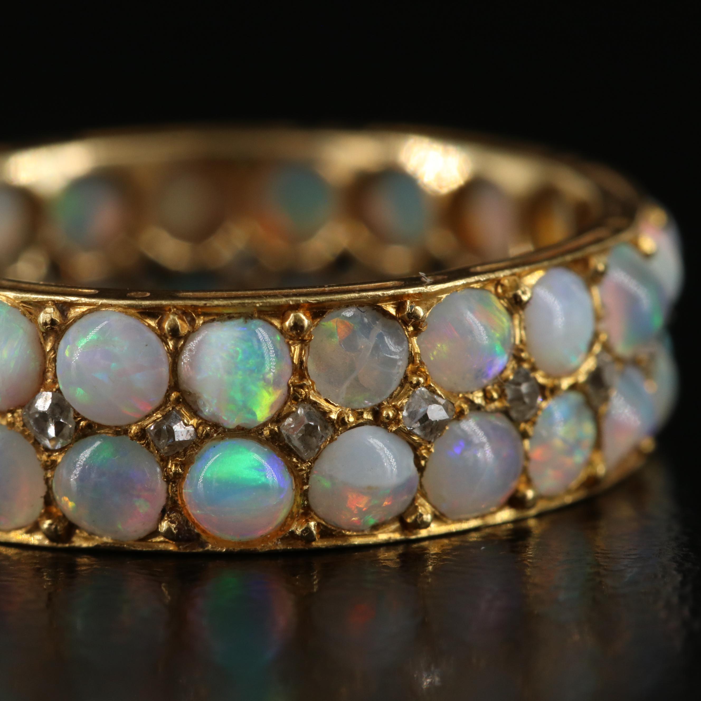 Antique 18K Two-Row Opal Eternity Band with 0.23 CTW Diamond Accents