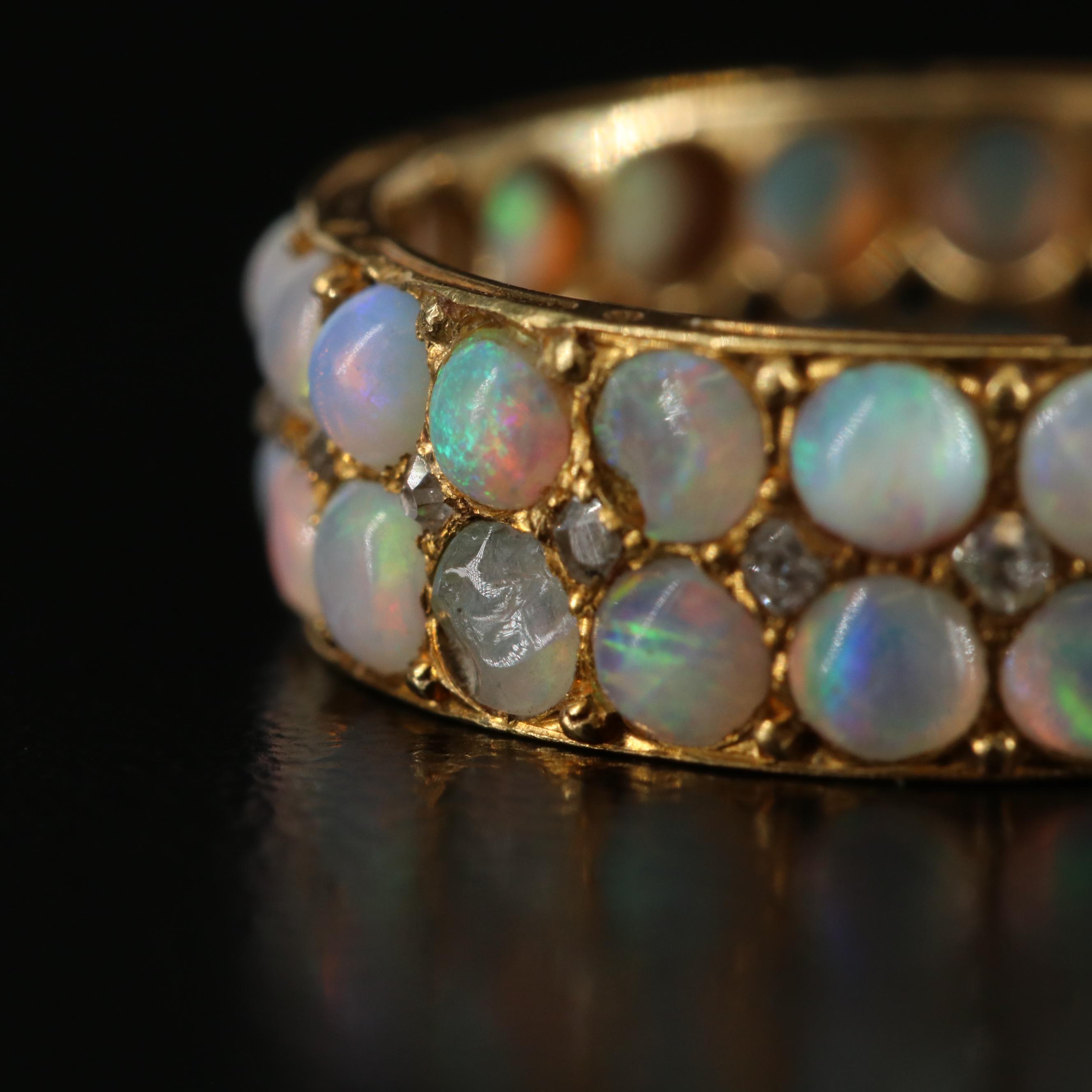 Antique 18K Two-Row Opal Eternity Band with 0.23 CTW Diamond Accents