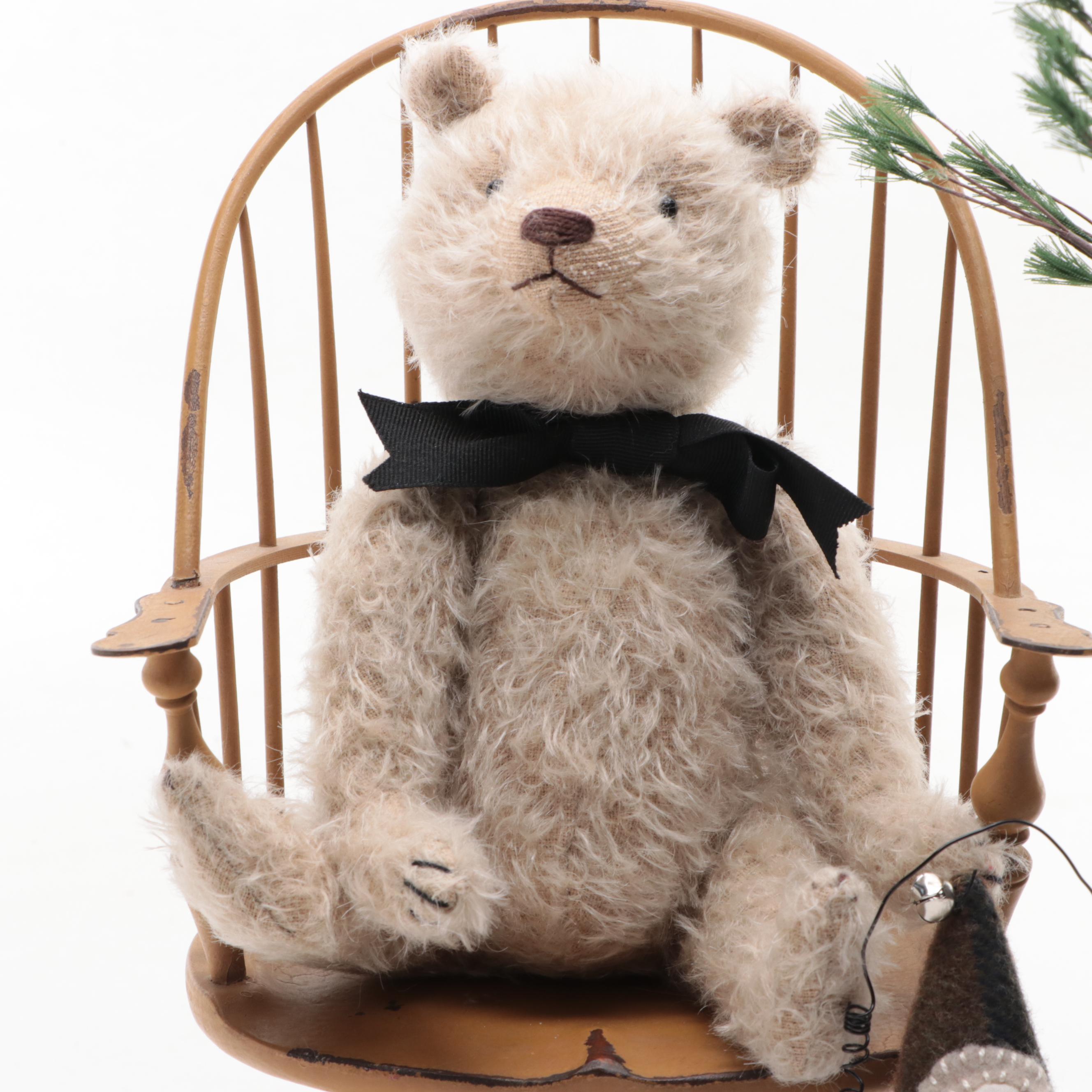 Country Christmas Décor Collection with Teddy Bear in Windsor Chair