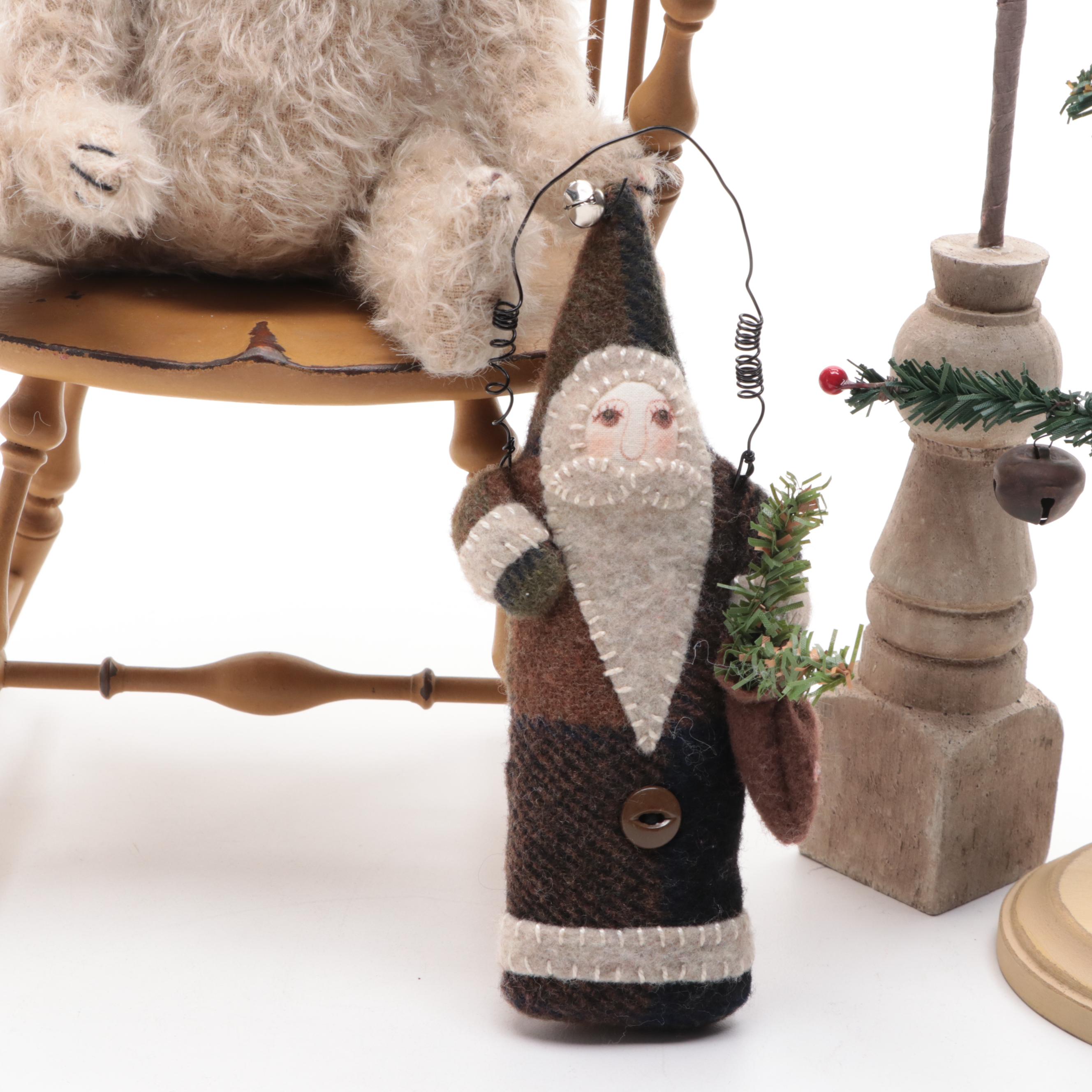 Country Christmas Décor Collection with Teddy Bear in Windsor Chair