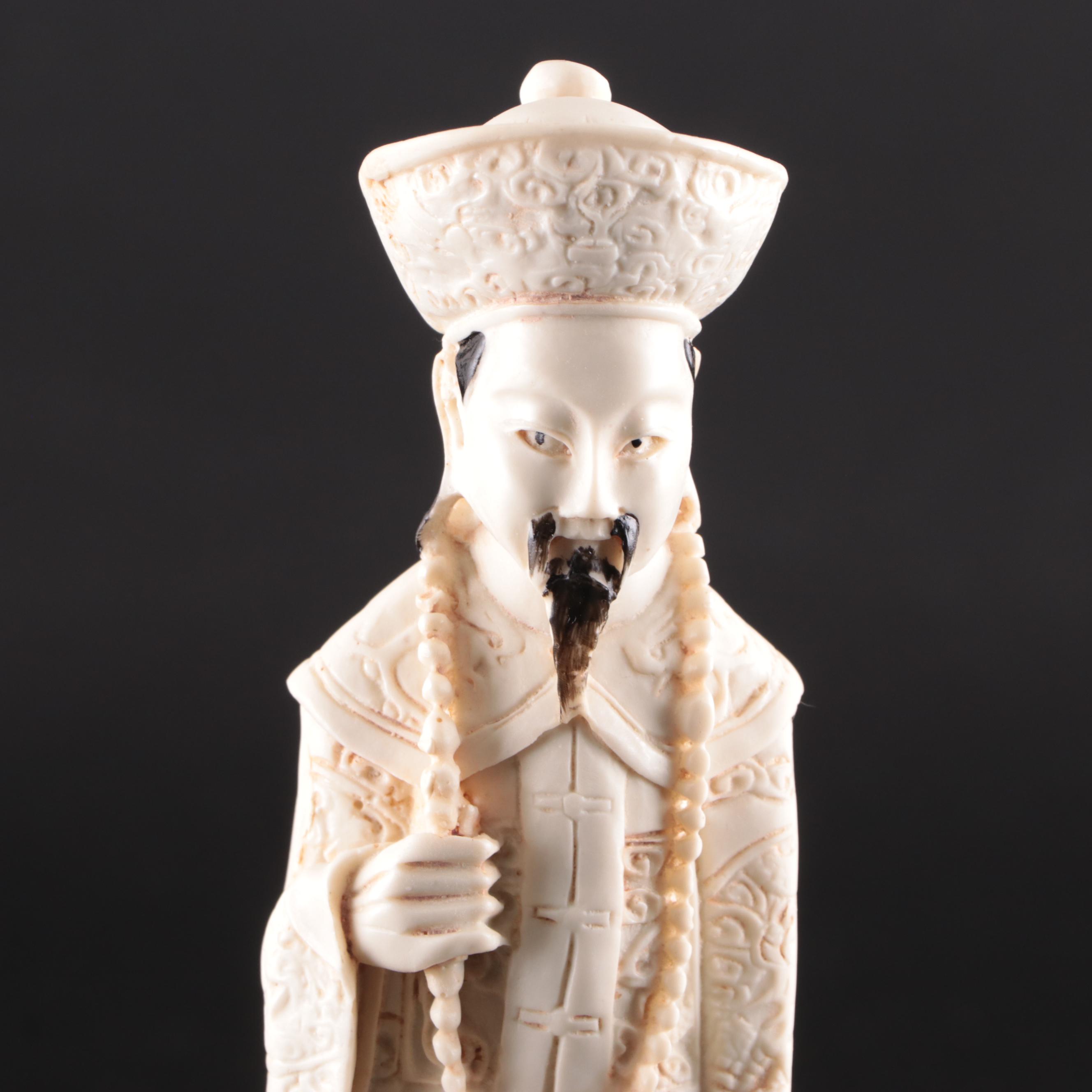 Chinese Carved Resin Emperor and Empress Figurines