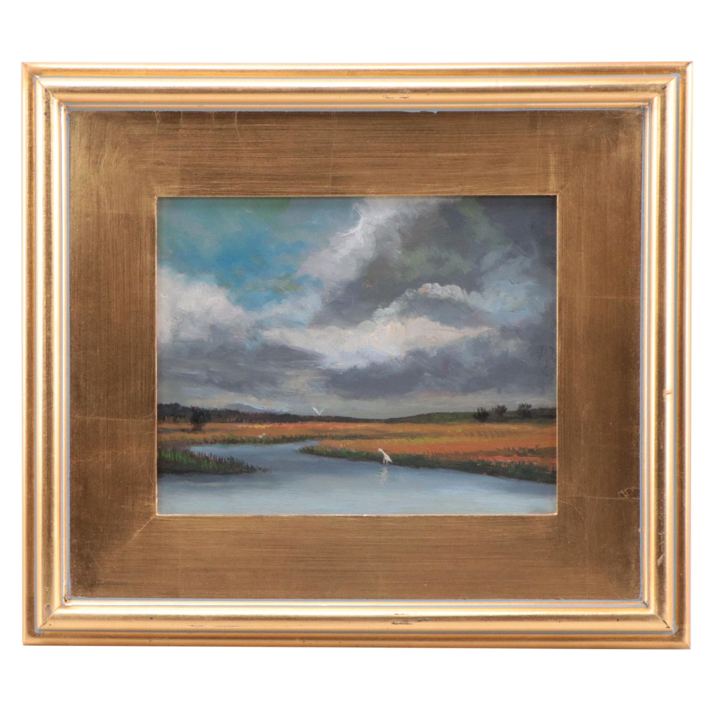 Riverbank Landscape Oil Painting, 21st Century