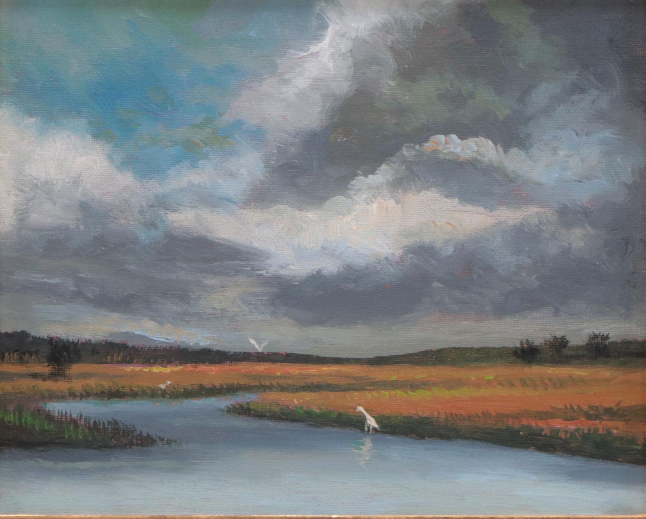 Riverbank Landscape Oil Painting, 21st Century