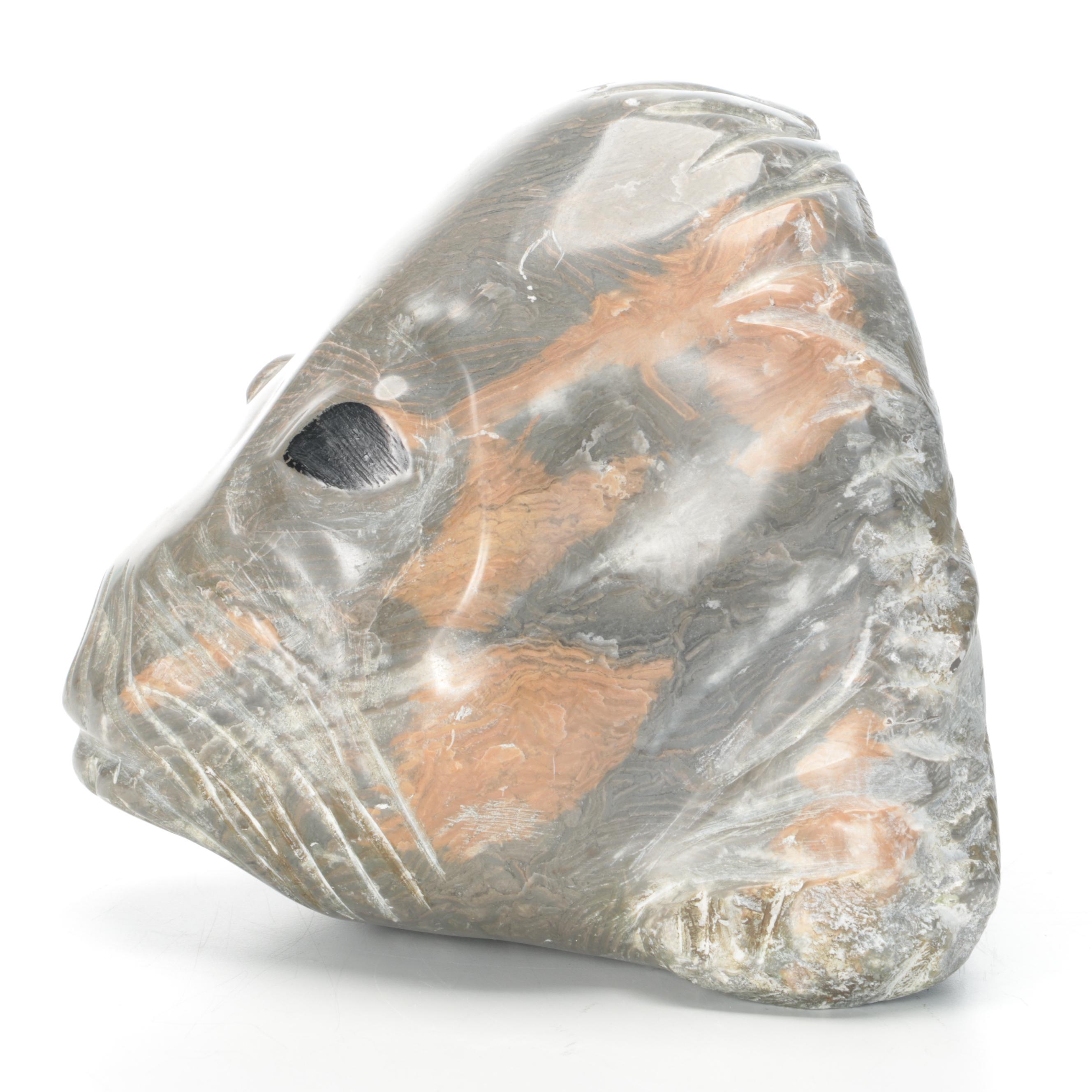 Carved Soapstone Sculpture of a Seal's Face