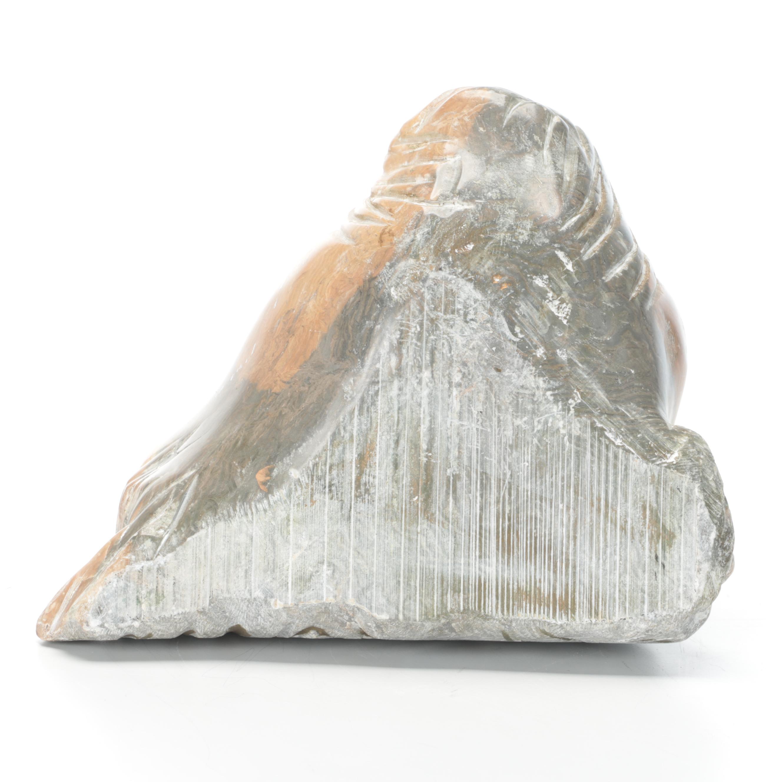 Carved Soapstone Sculpture of a Seal's Face