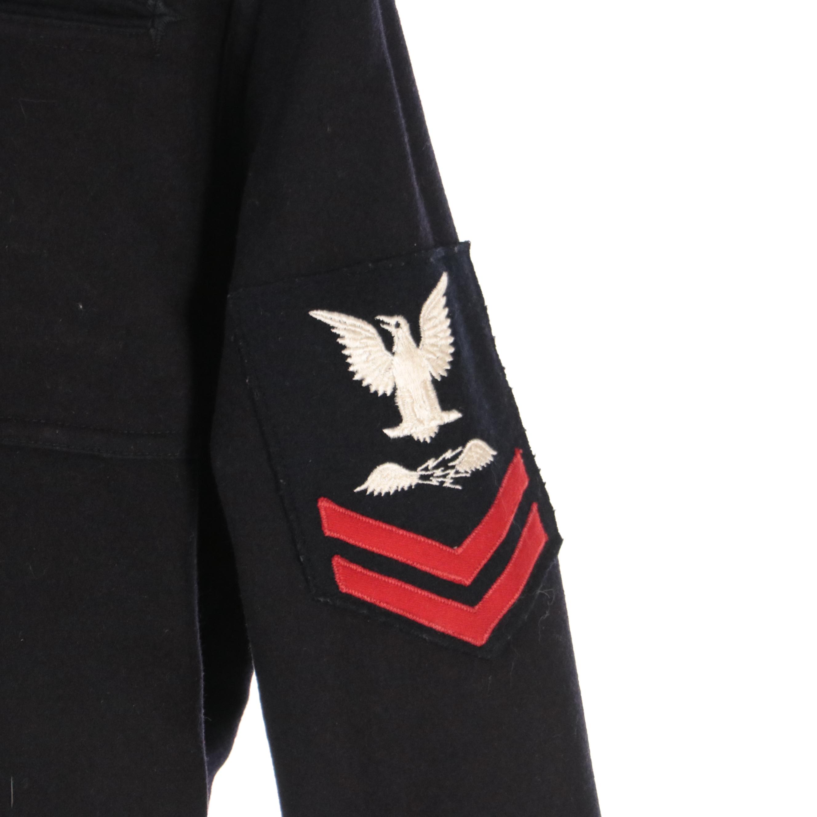 WWII Era US Navy Men's Dress Blue Service Uniform, Peacoat, and Caps