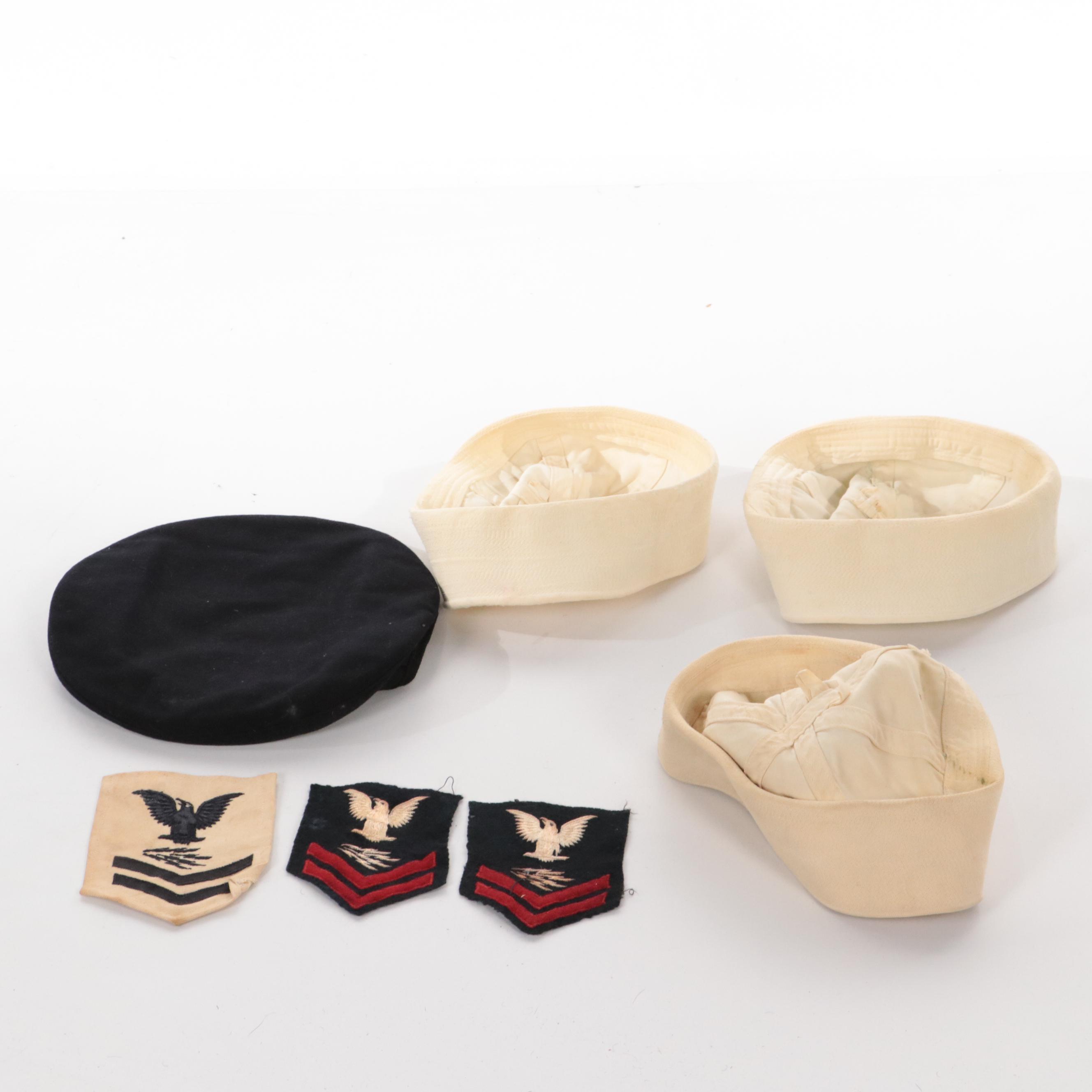 WWII Era US Navy Men's Dress Blue Service Uniform, Peacoat, and Caps