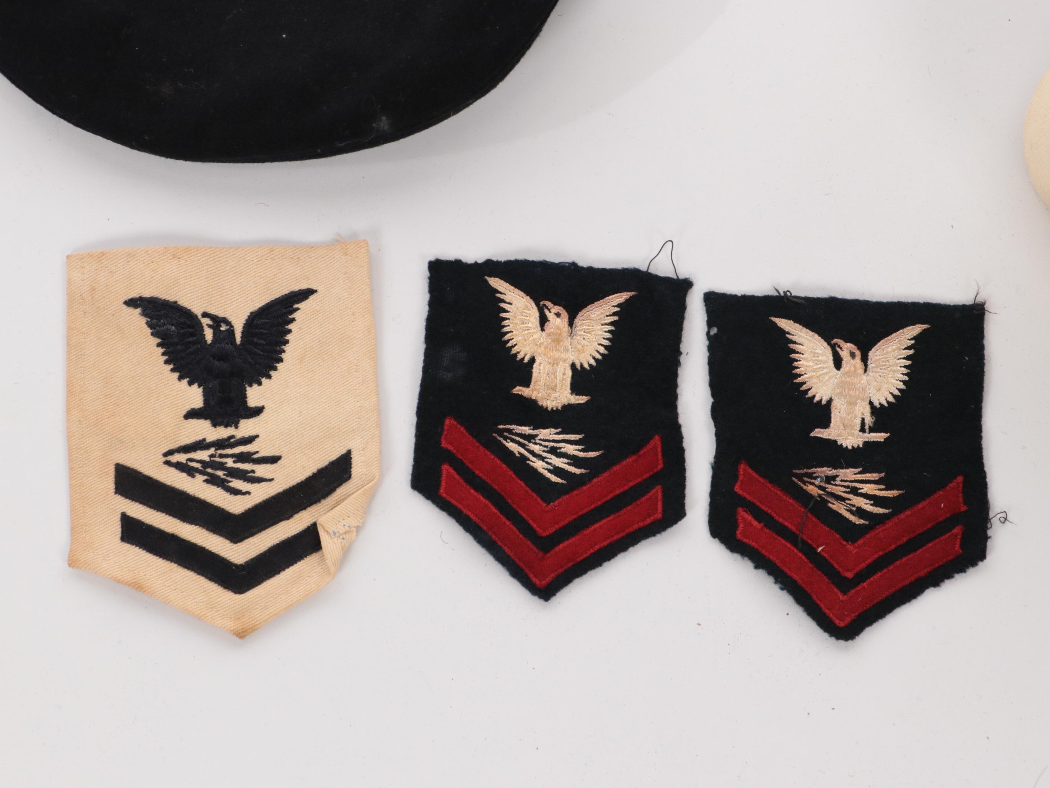 WWII Era US Navy Men's Dress Blue Service Uniform, Peacoat, and Caps