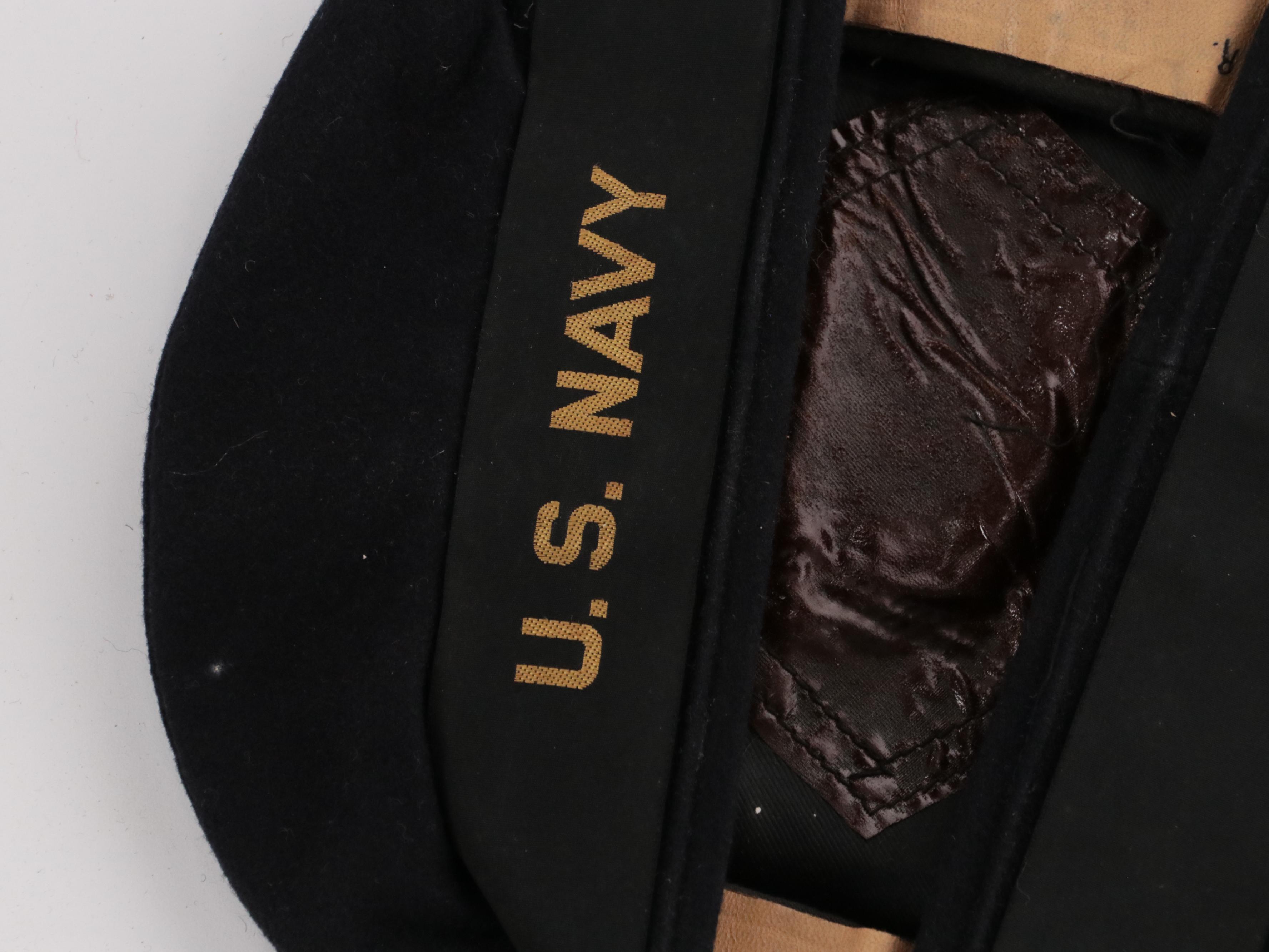 WWII Era US Navy Men's Dress Blue Service Uniform, Peacoat, and Caps