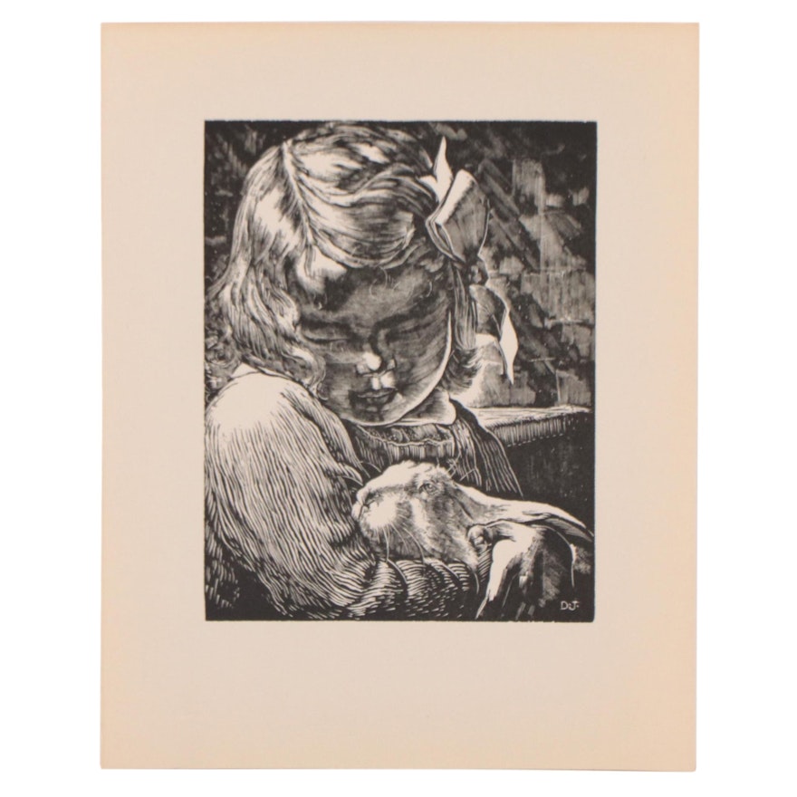 Dan Burne Jones Wood Engraving "Affection," 1930