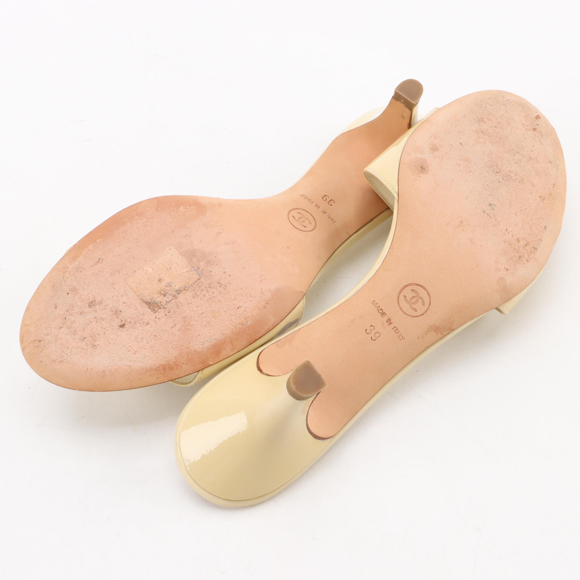 Chanel Mule Sandals in Patent Leather with CC Charm Detail