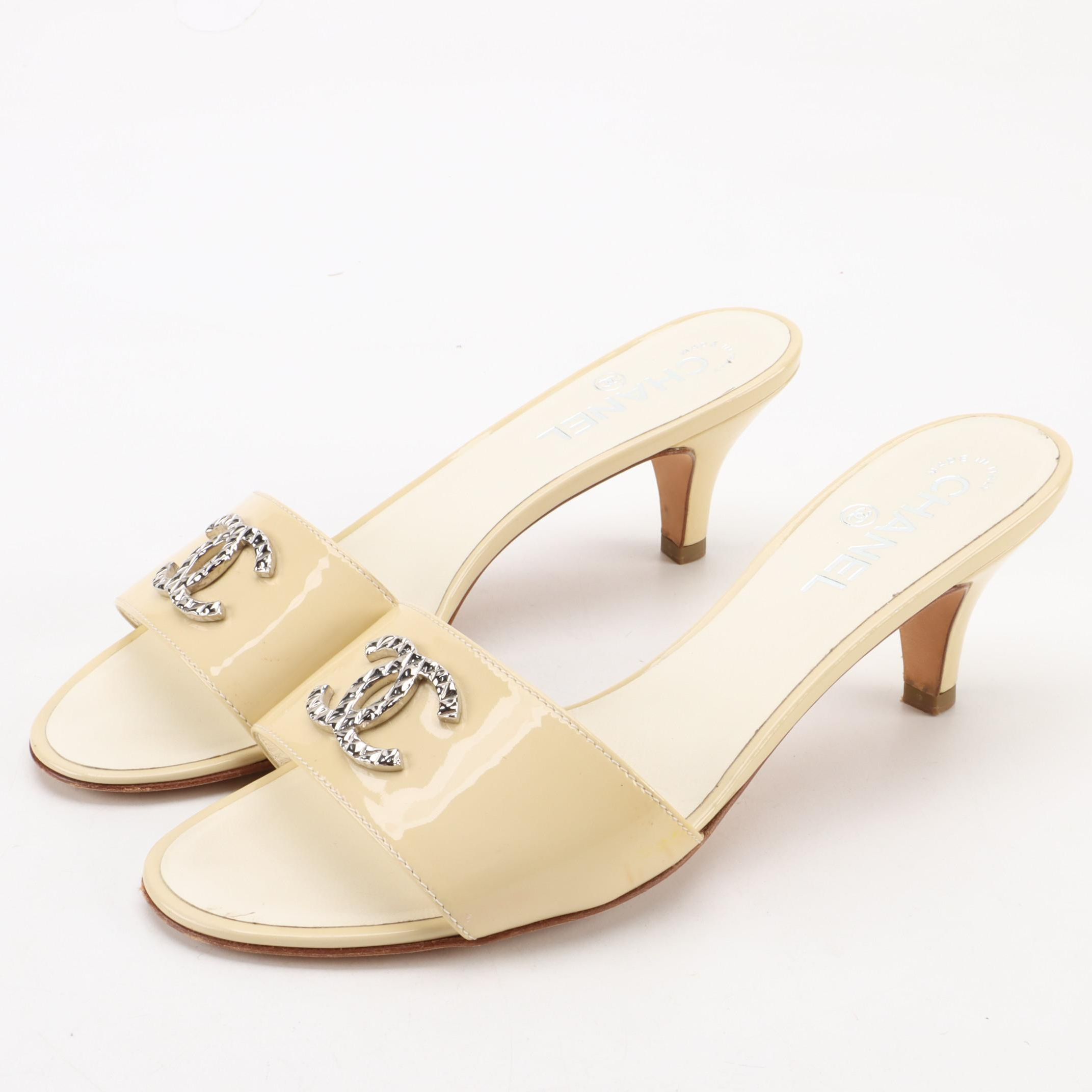 Chanel Mule Sandals in Patent Leather with CC Charm Detail