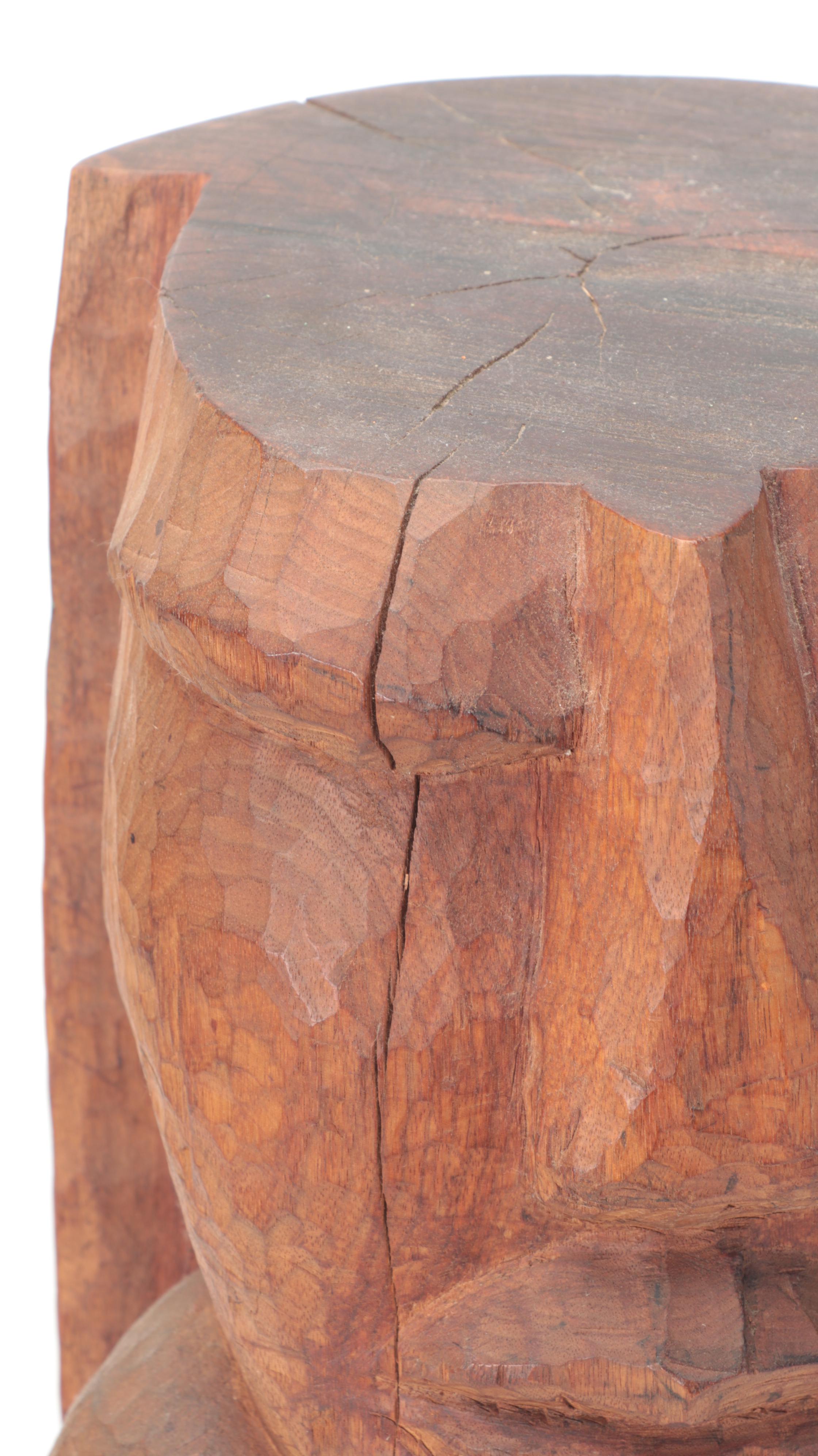 Carved Wood Sculpture of Figure Showing the Peace Sign