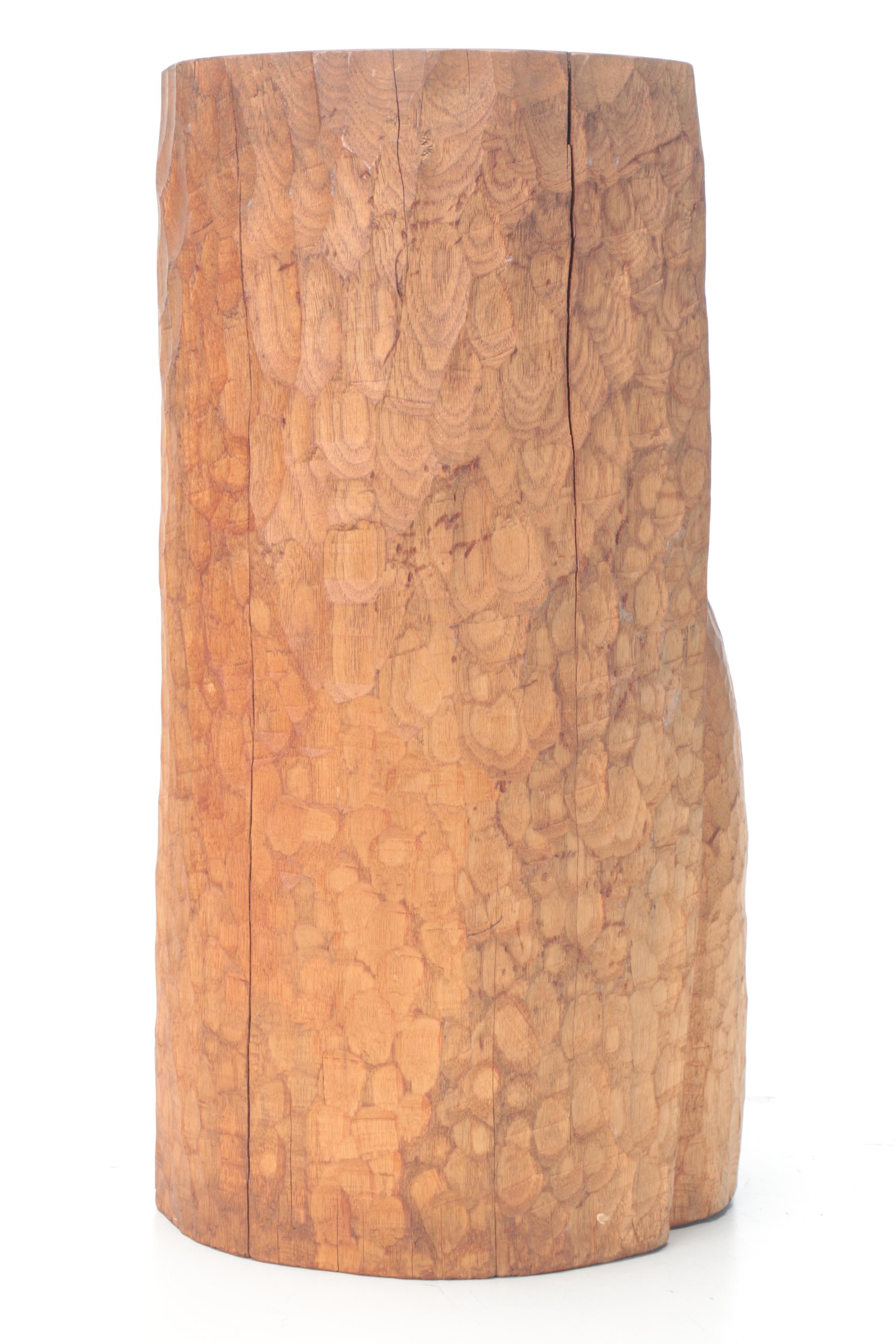 Carved Wood Sculpture of Figure Showing the Peace Sign