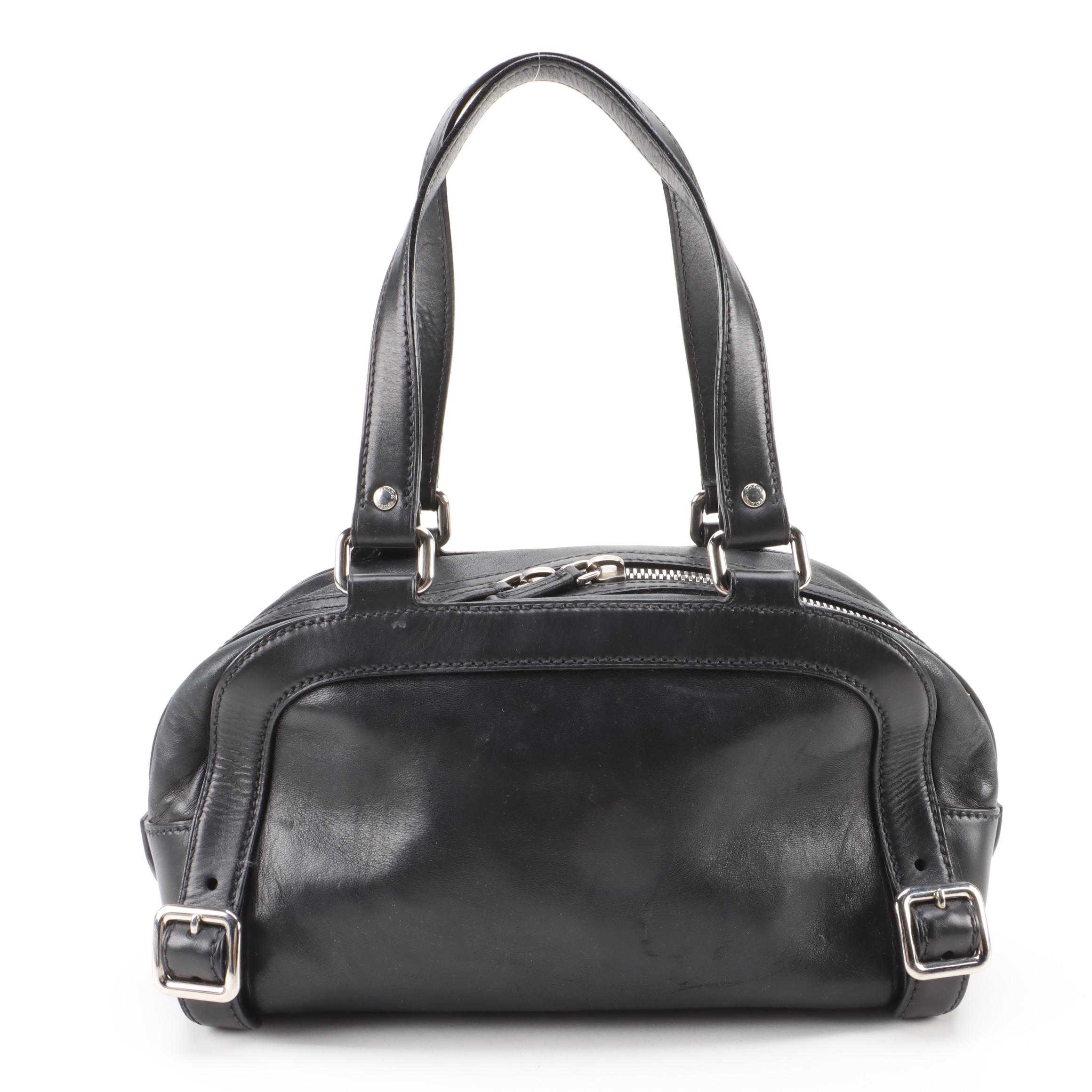 Prada Black Lambskin Leather Double Zip Shoulder Bag