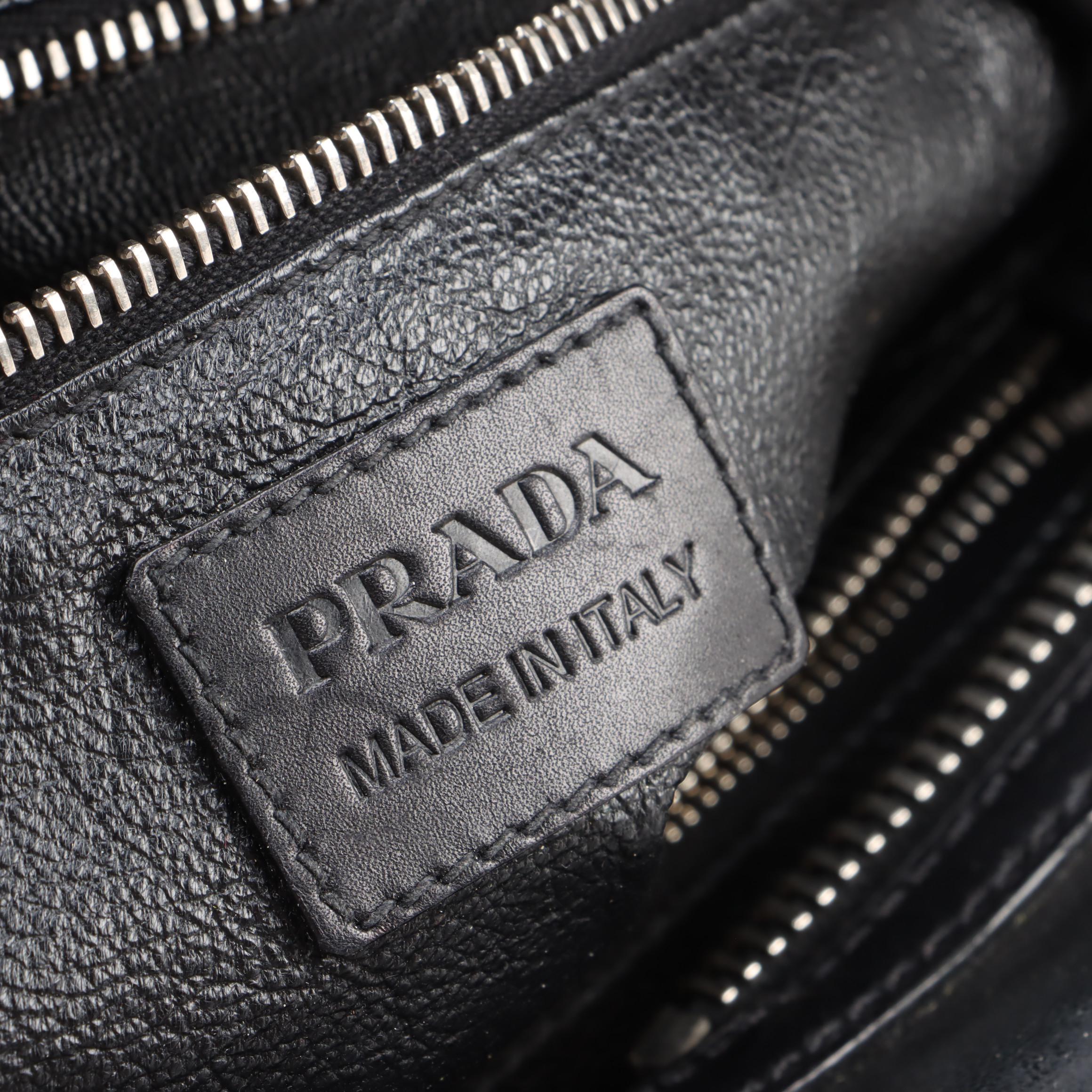 Prada Black Lambskin Leather Double Zip Shoulder Bag