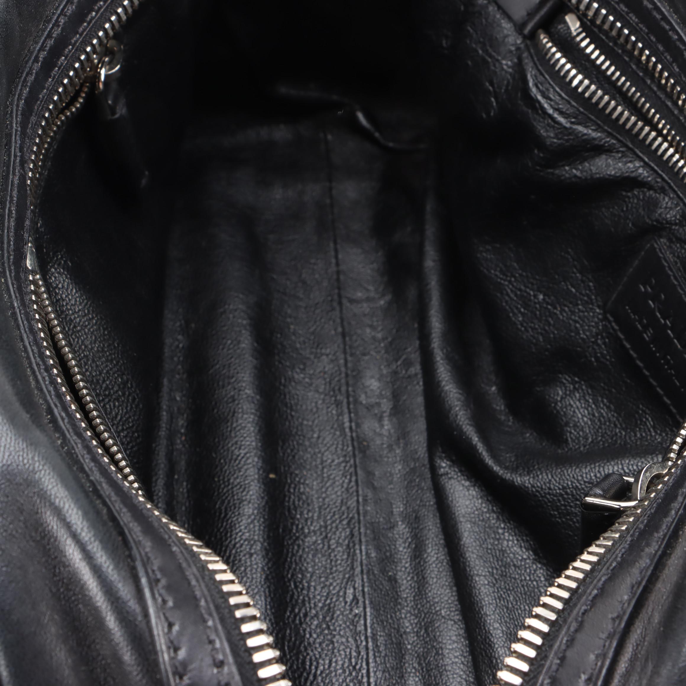 Prada Black Lambskin Leather Double Zip Shoulder Bag