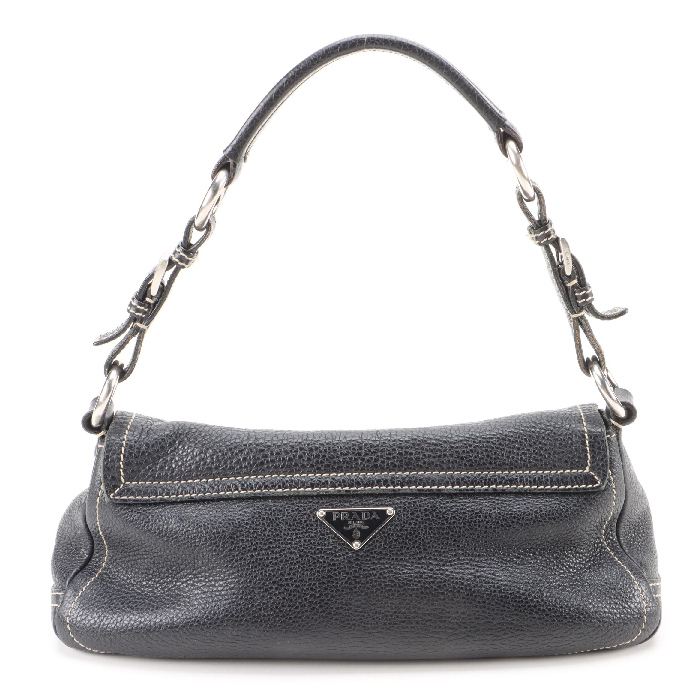 Prada Black Vitello Daino Leather Front-Flap Bag