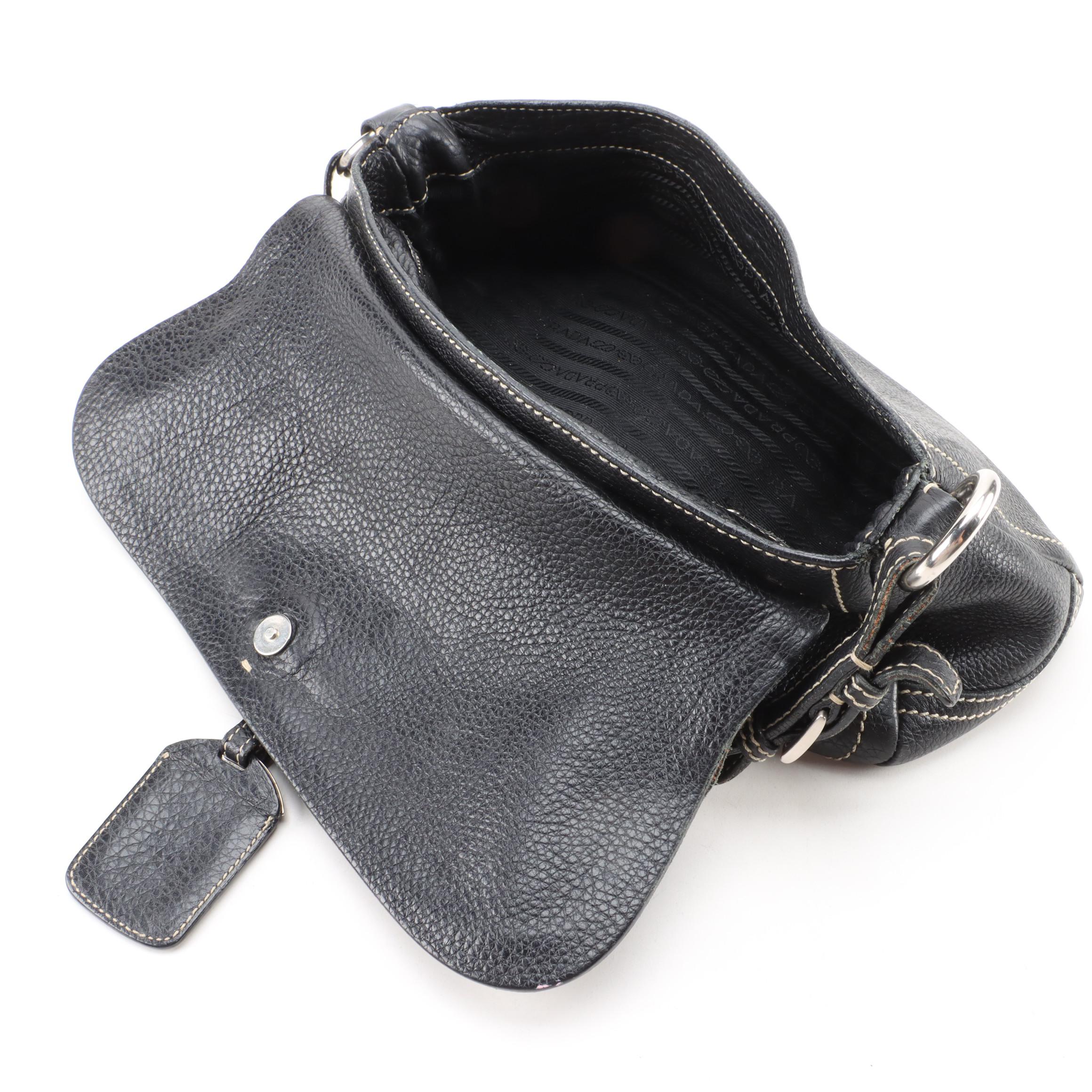 Prada Black Vitello Daino Leather Front-Flap Bag