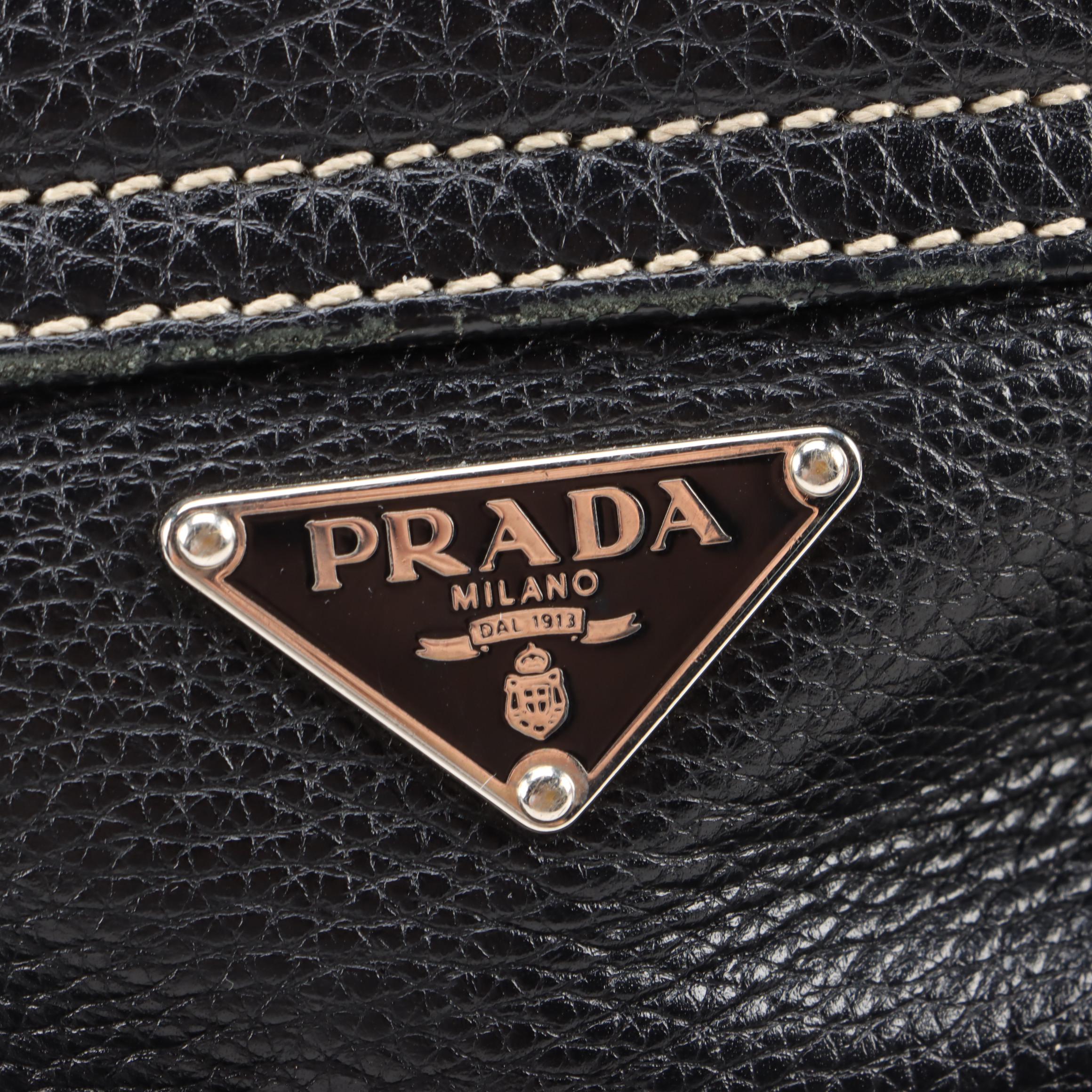 Prada Black Vitello Daino Leather Front-Flap Bag