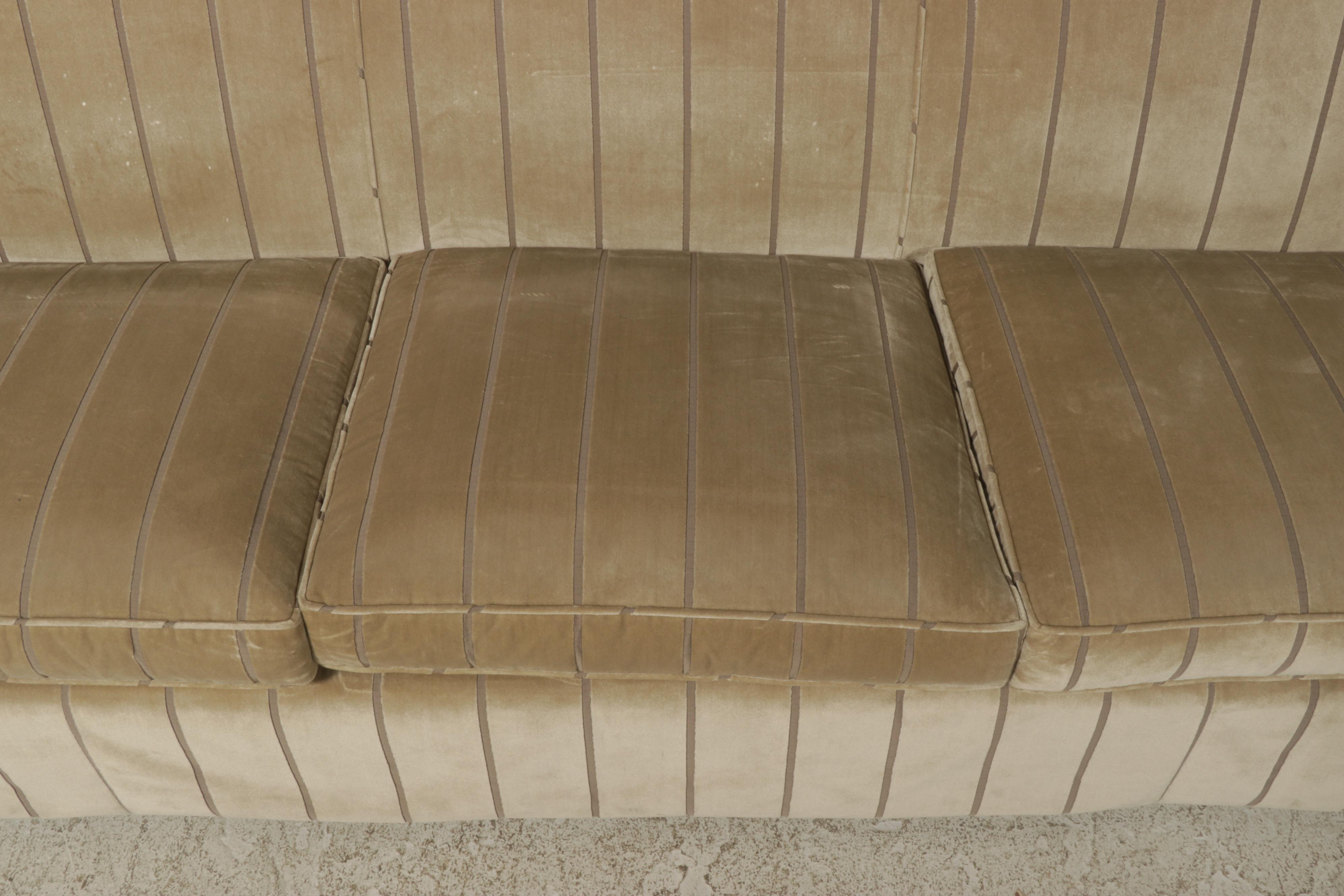 Velvet Sculpted Stripe Upholstered Camelback Three-Seat Sofa