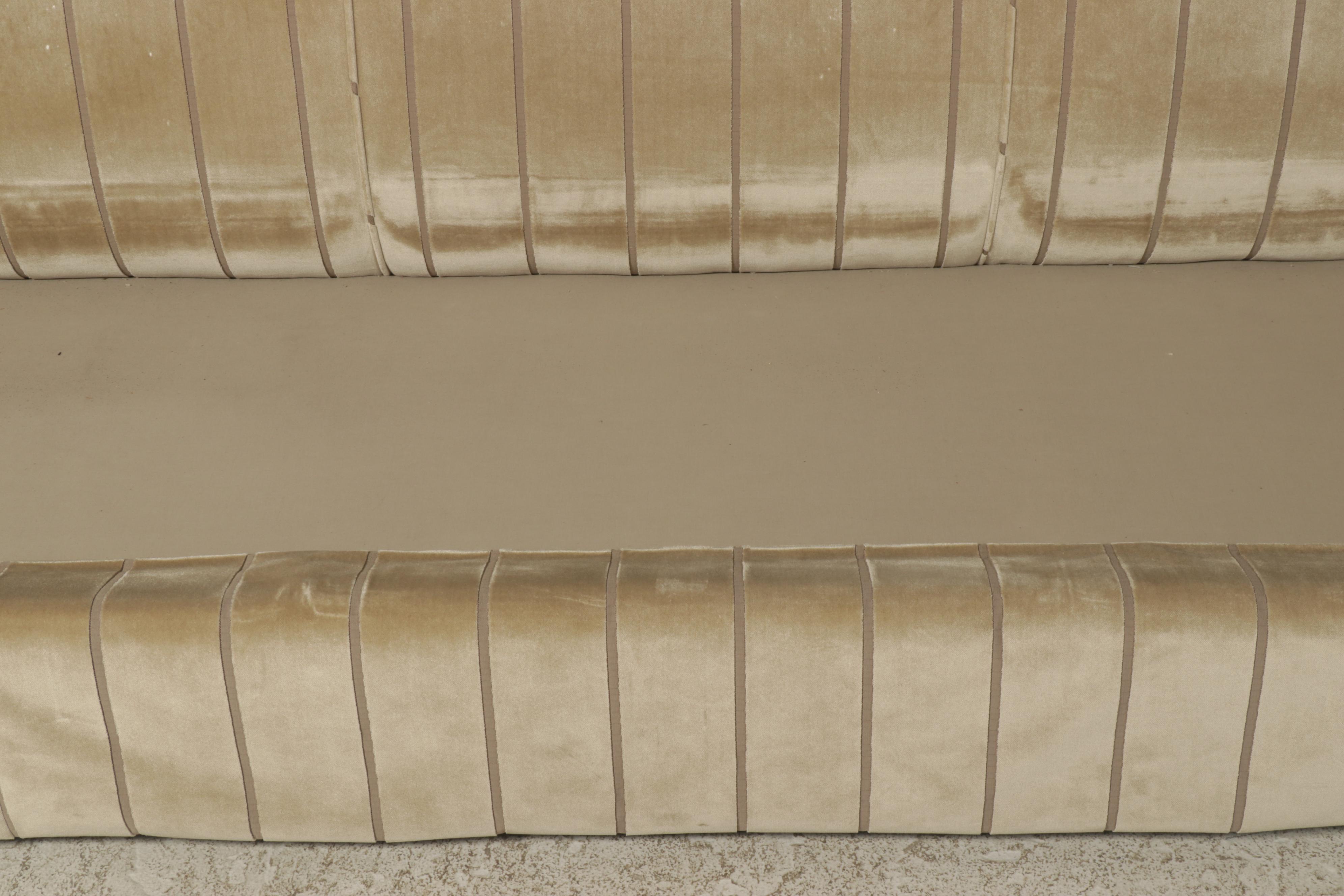 Velvet Sculpted Stripe Upholstered Camelback Three-Seat Sofa