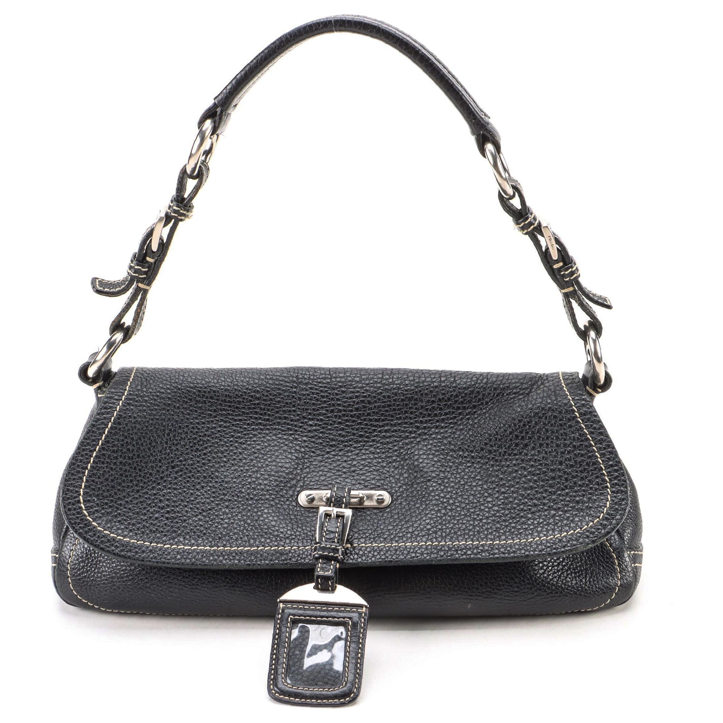Prada Black Vitello Daino Leather Front-Flap Bag
