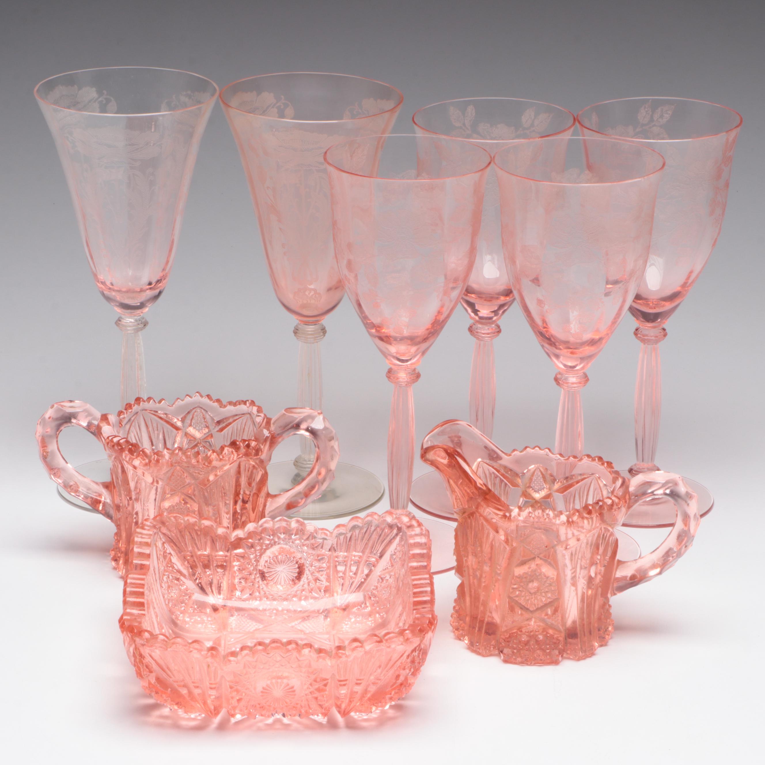 Tiffin-Franciscan "Flanders Pink" Stemware and Other Pink Glass Tableware