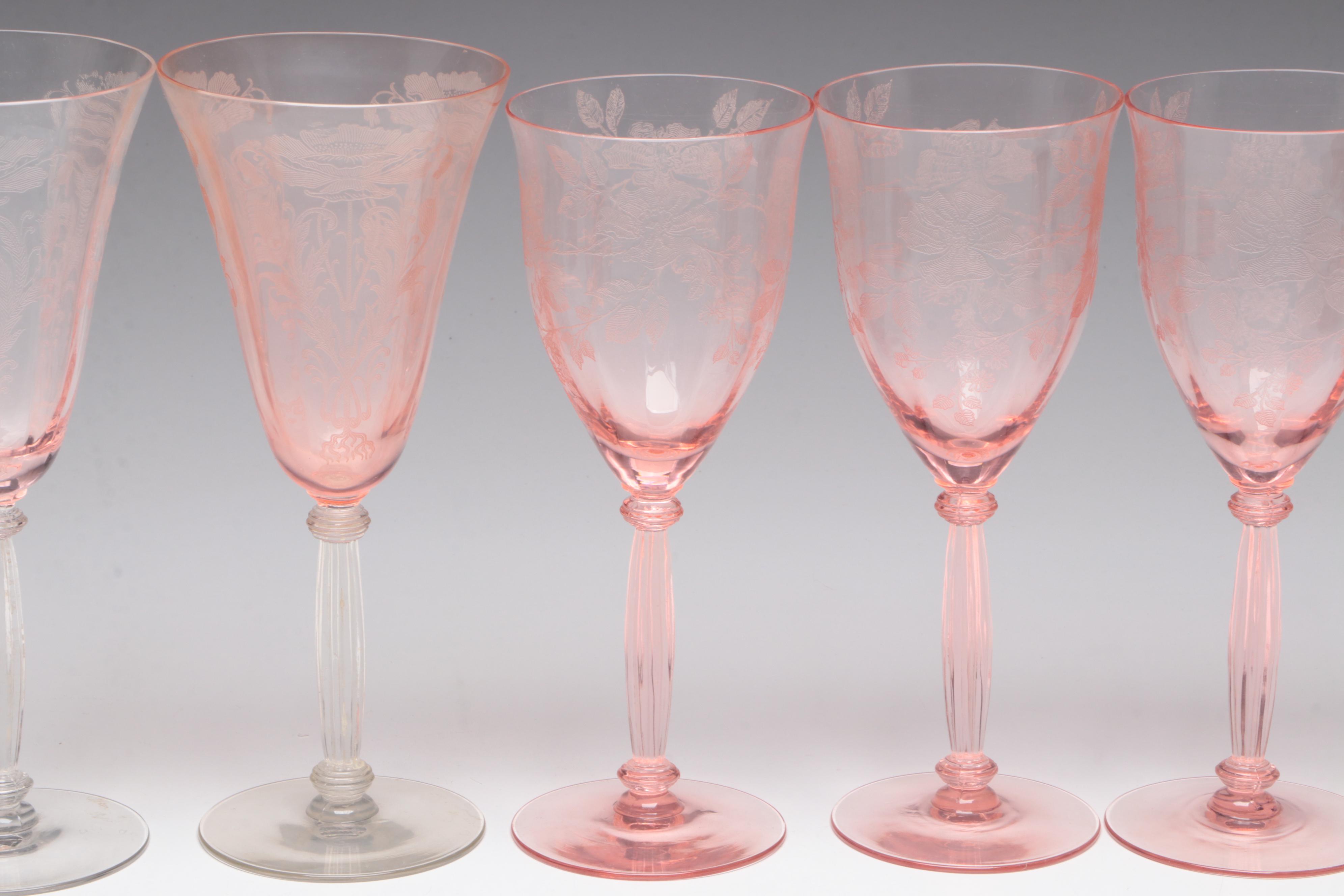 Tiffin-Franciscan "Flanders Pink" Stemware and Other Pink Glass Tableware