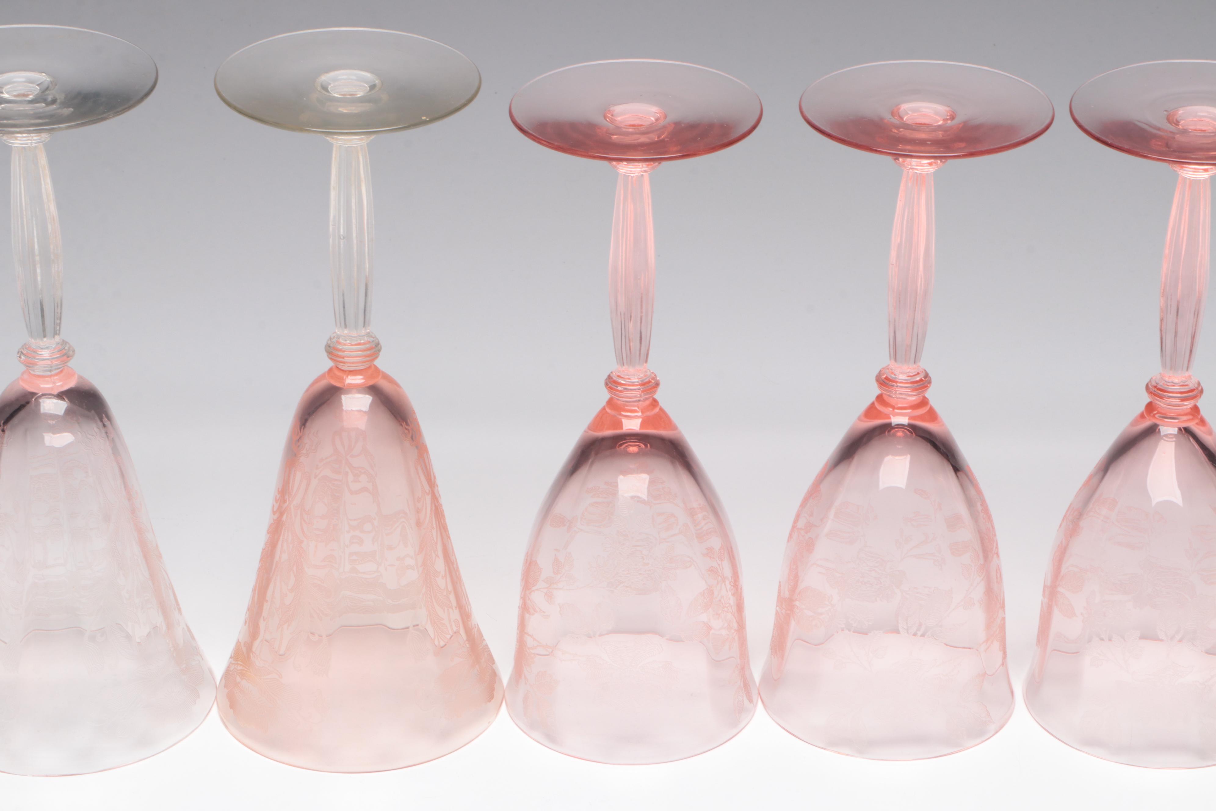 Tiffin-Franciscan "Flanders Pink" Stemware and Other Pink Glass Tableware