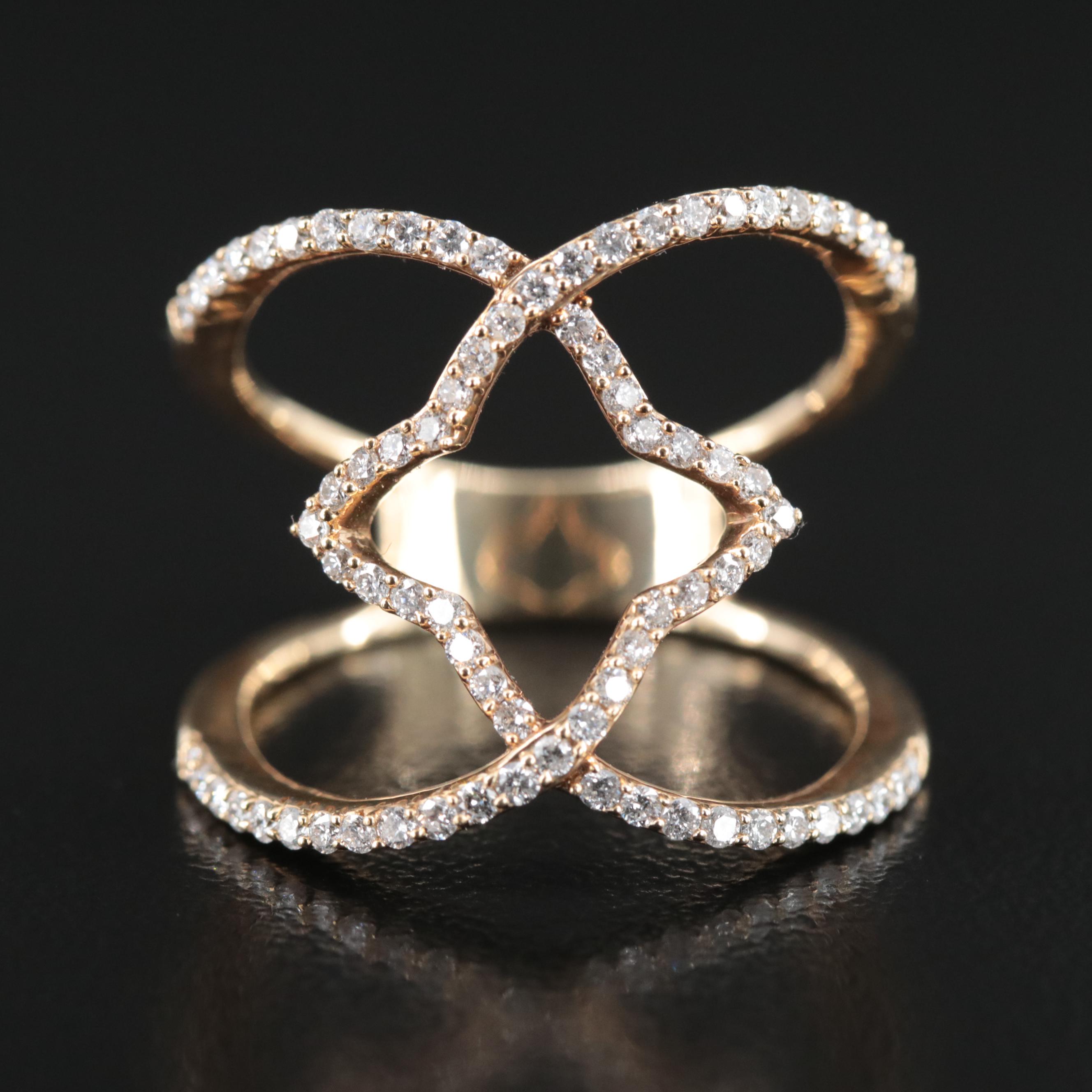 14K 0.48 CTW Diamond Quatrefoil Crossover Ring