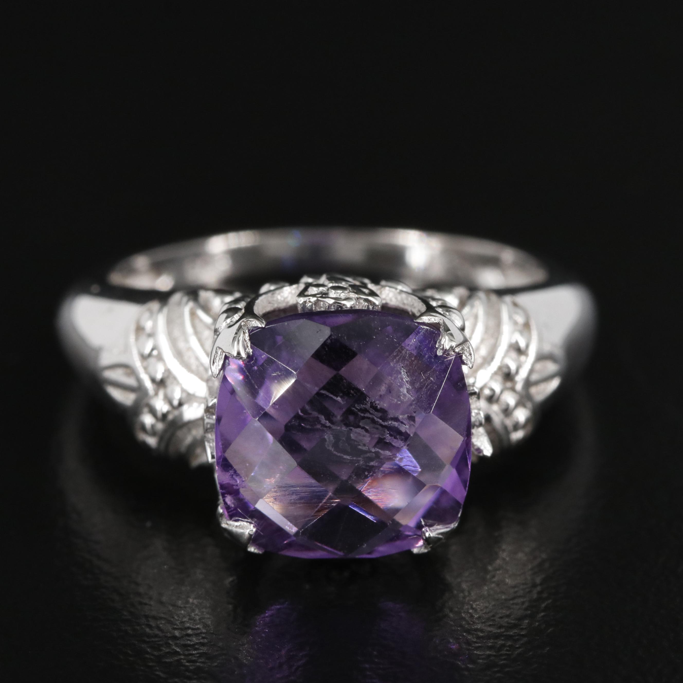 Sterling Amethyst Crown Mount Solitaire Ring