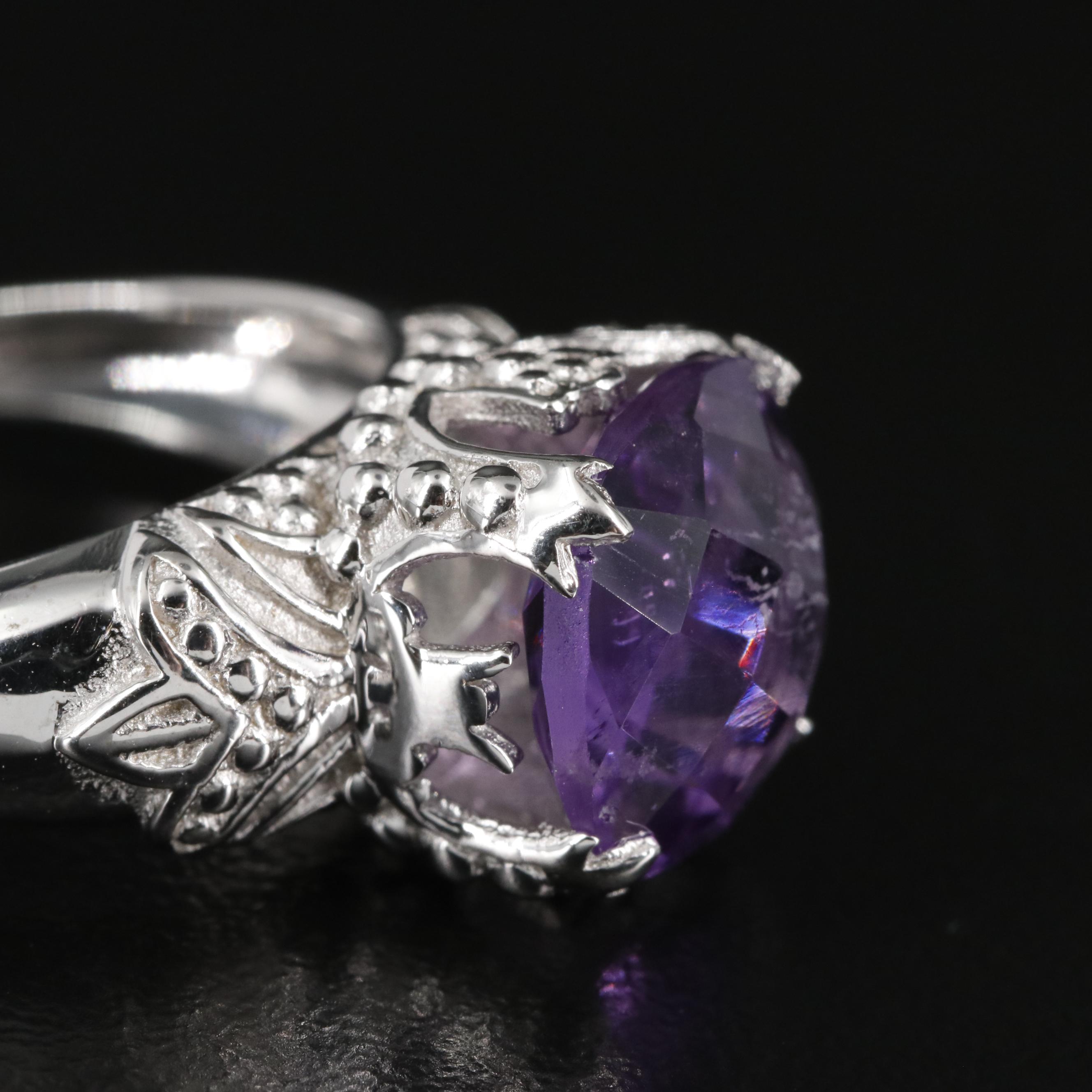 Sterling Amethyst Crown Mount Solitaire Ring