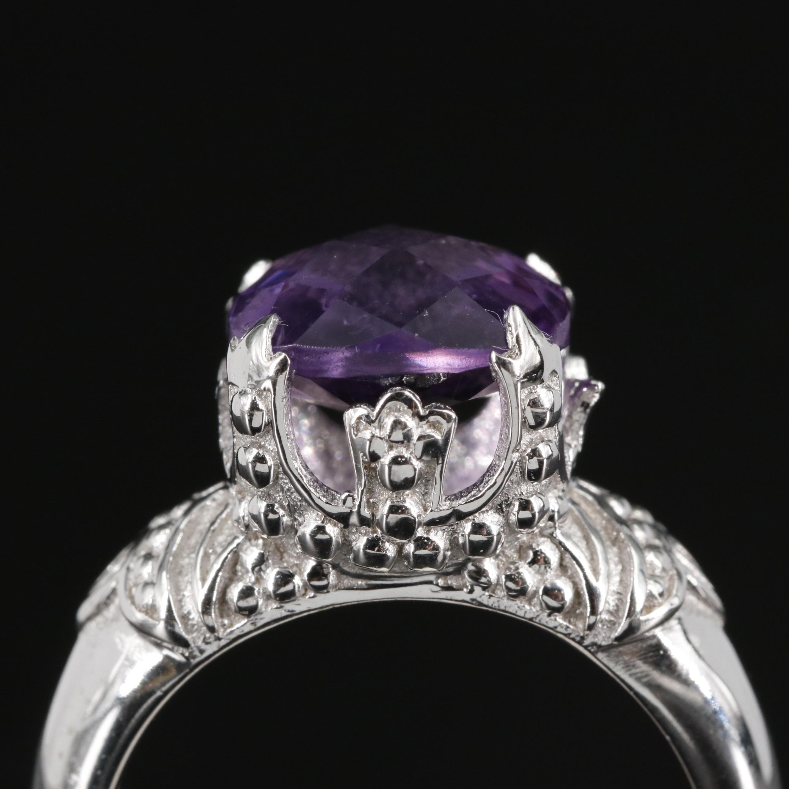 Sterling Amethyst Crown Mount Solitaire Ring