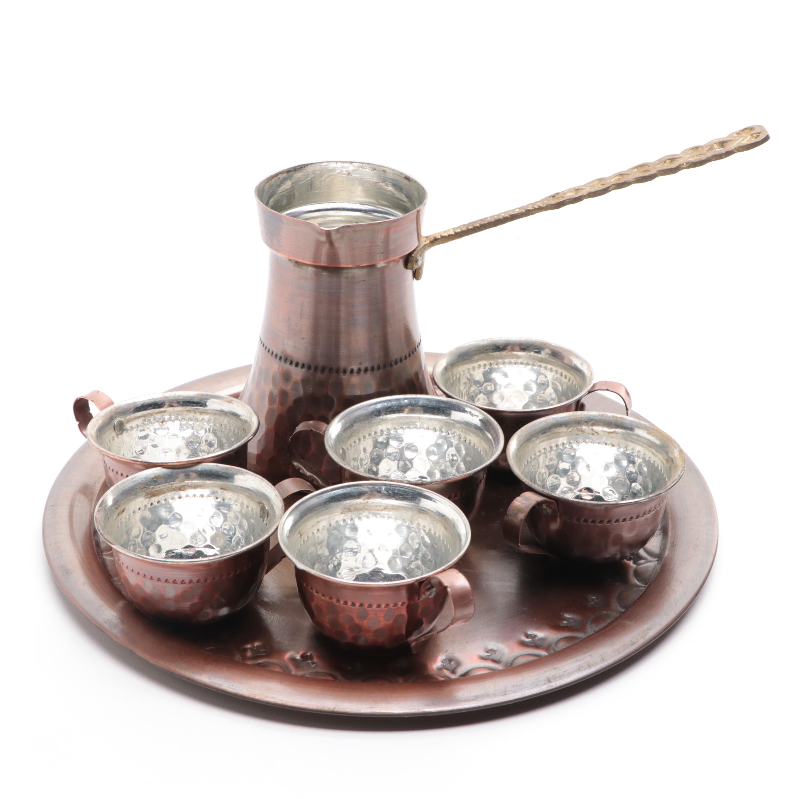 Hammered Tinned Copper Turkish Coffee Set