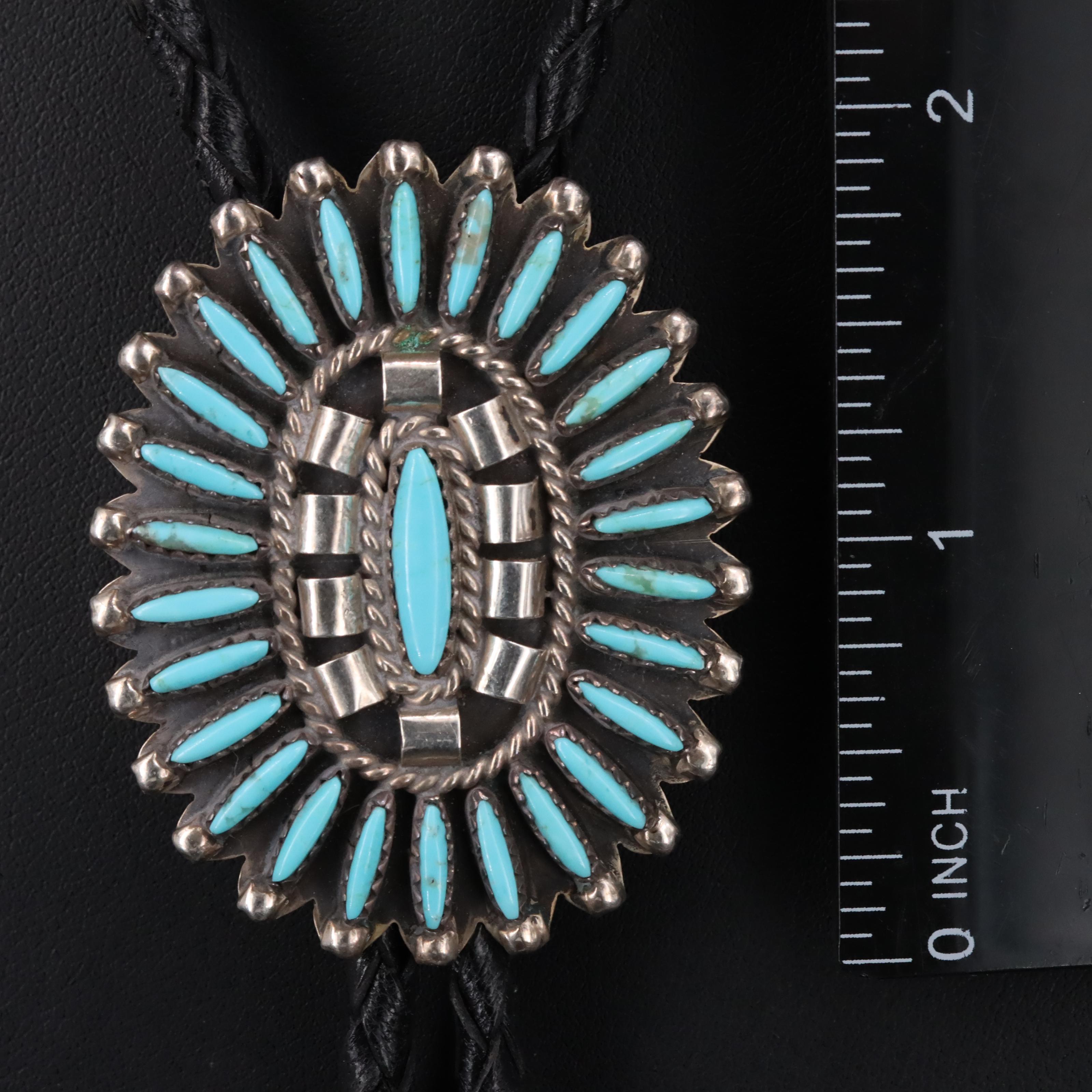 Southwestern Signed Sterling Turquoise Bolo Tie