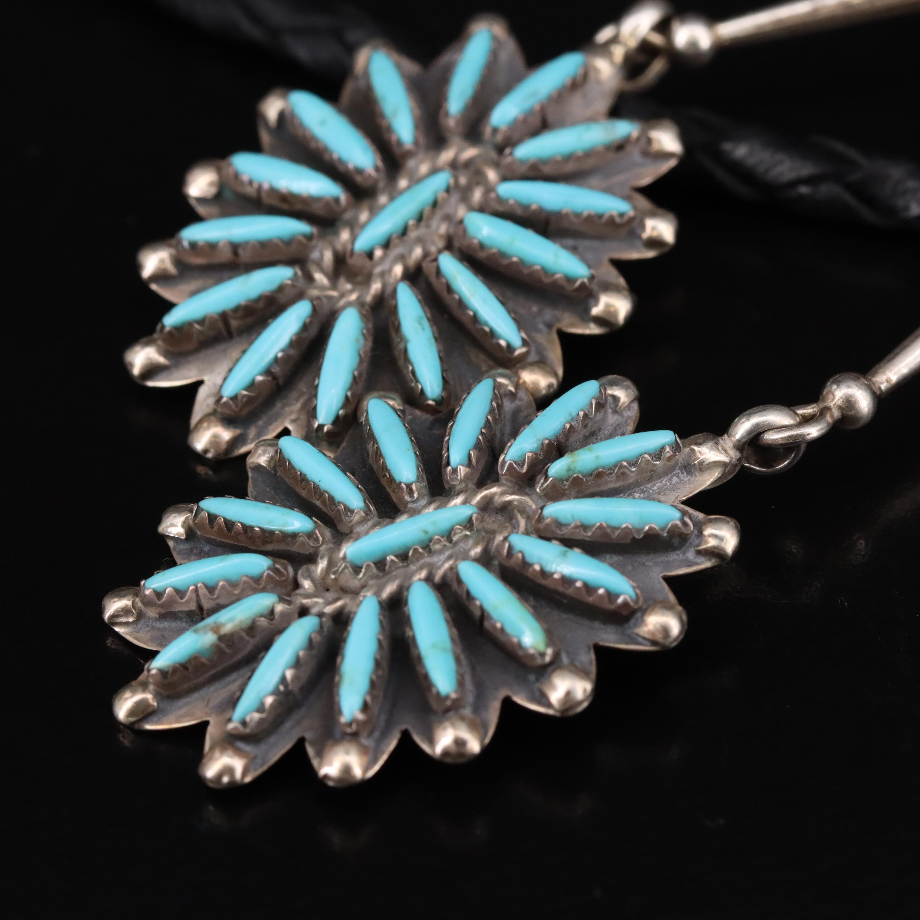 Southwestern Signed Sterling Turquoise Bolo Tie