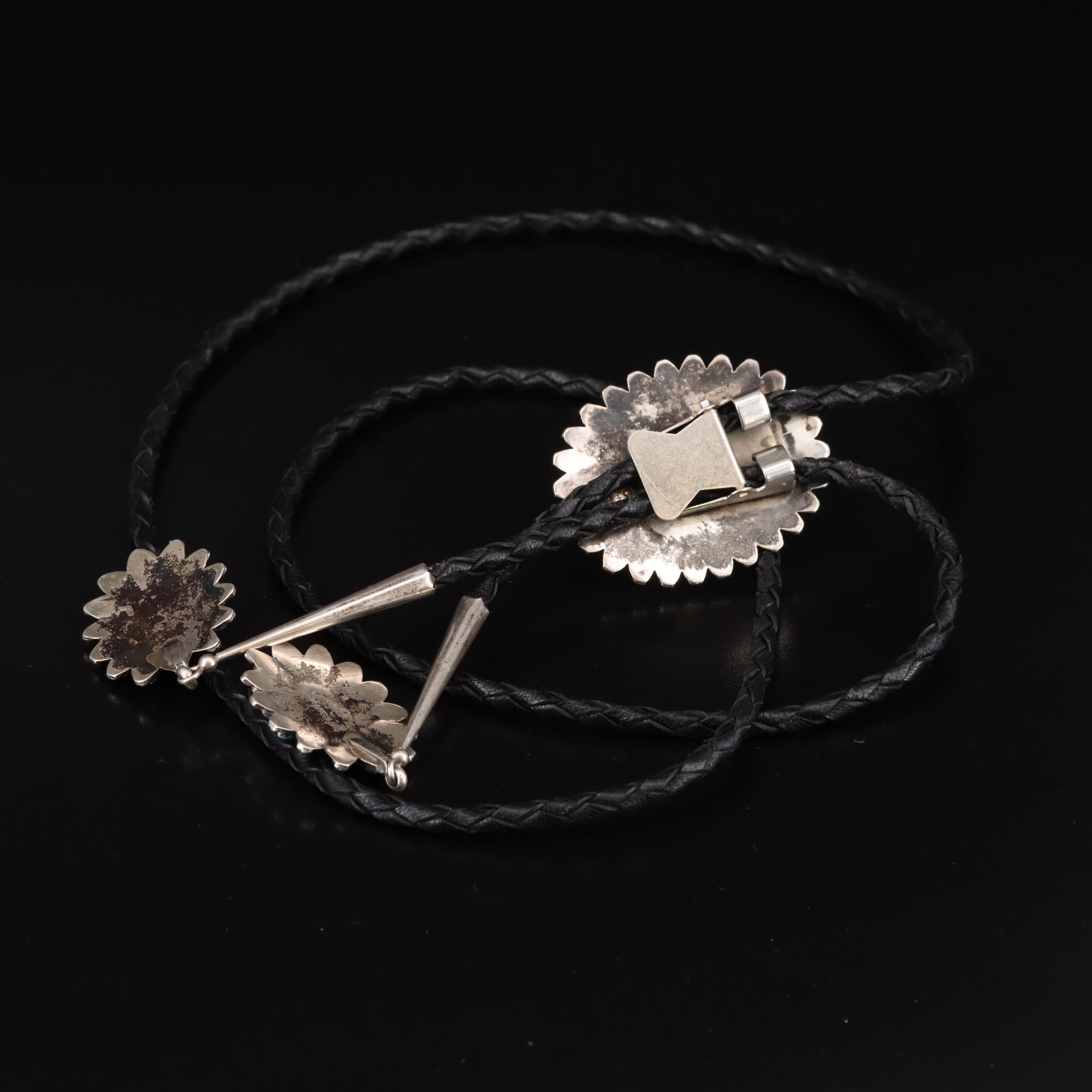 Southwestern Signed Sterling Turquoise Bolo Tie