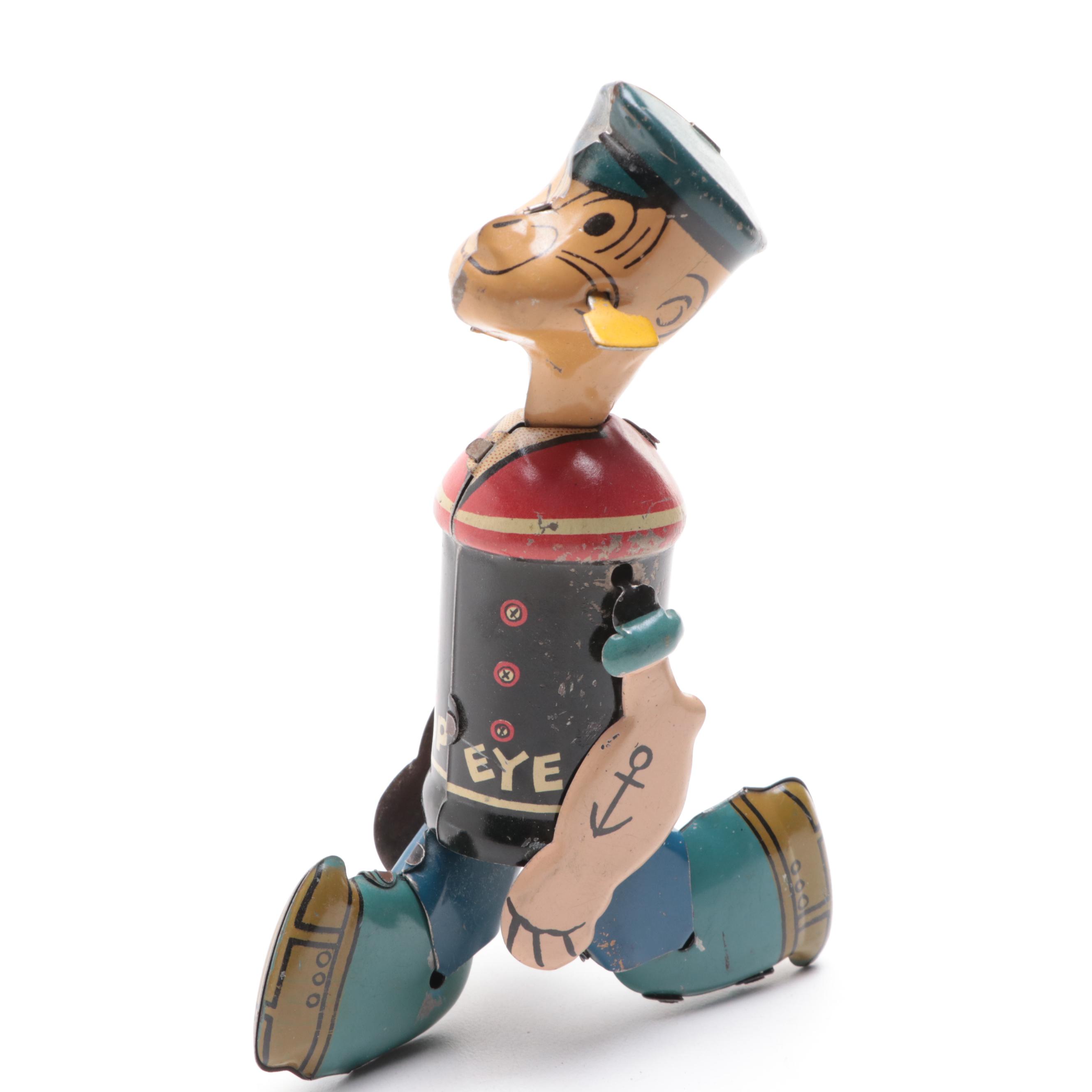 Fred Flintstone and Popeye Tin Lithograph Toys, Mid to Late 20th